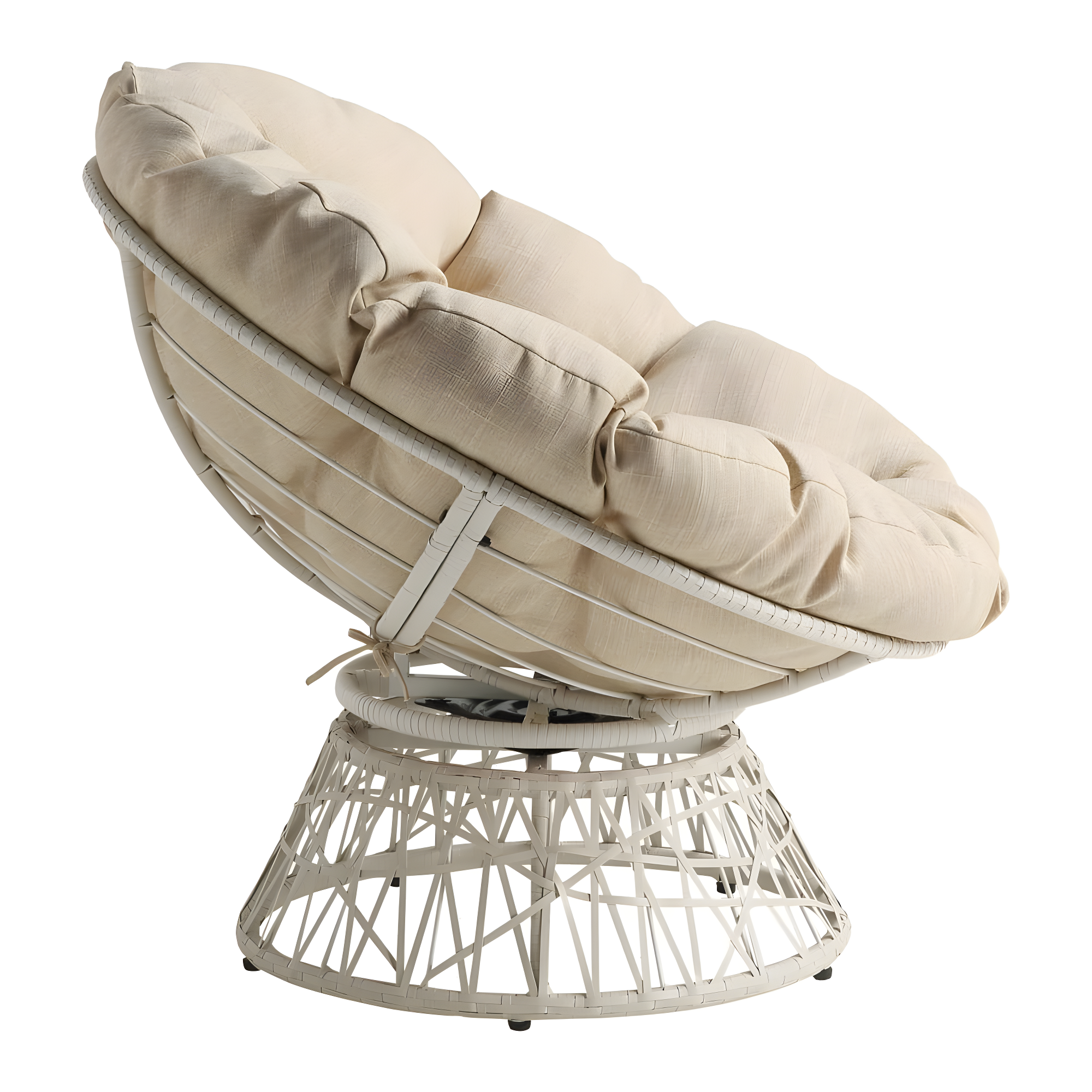 Papasan Chair with Cream Round Fabric Pillow Cushion and Cream Wicker Weave