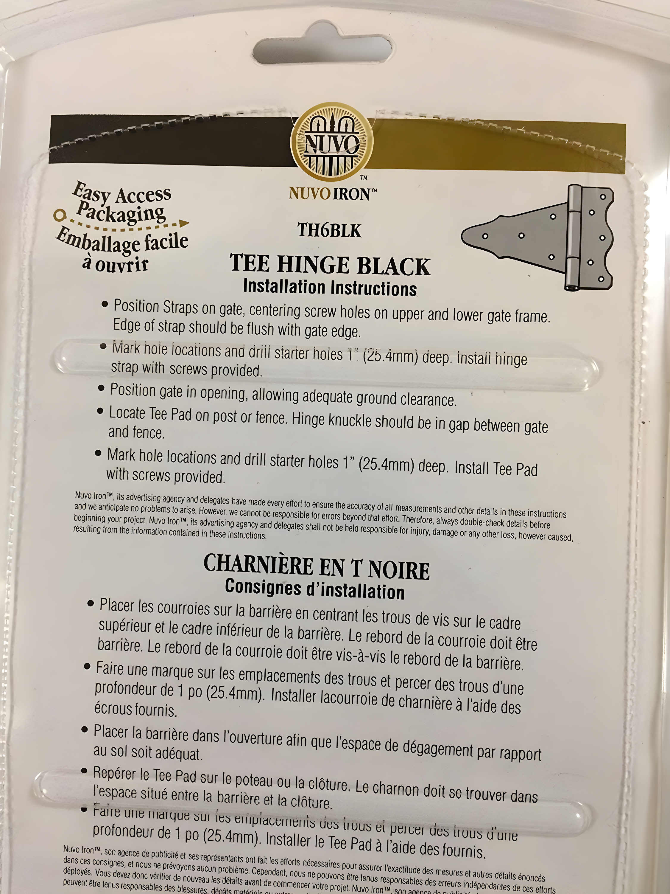 6 in. x 6 in. Black Galvanized Steel Tee Hinge (2-Pack)