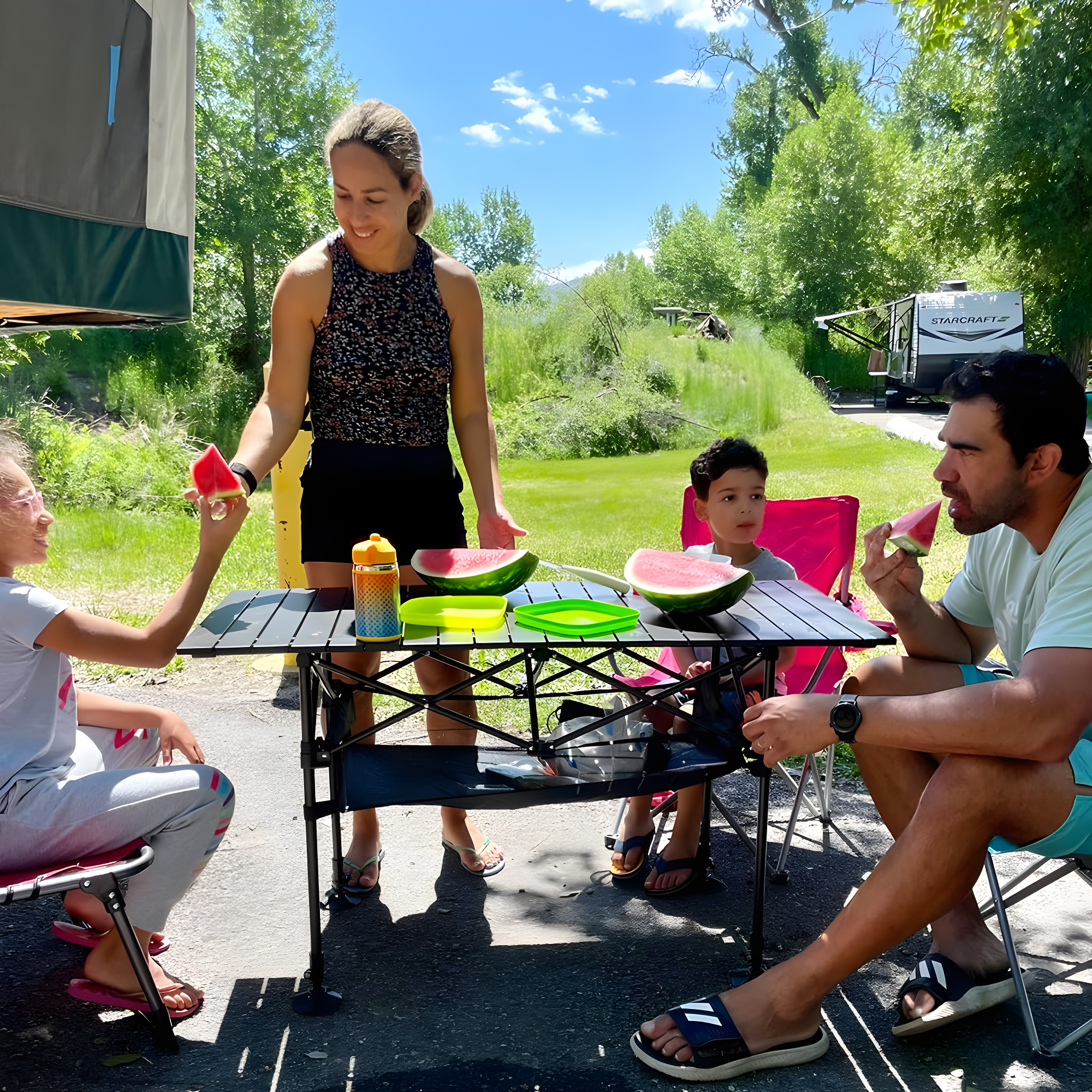 Folding Camping Table, Portable Aluminum Roll-Up Picnic Backpacking Table With Adjustable Height, Large Storage And Carrying Bag For Picnic, Camping, BBQ, Party, Backyard, Beach