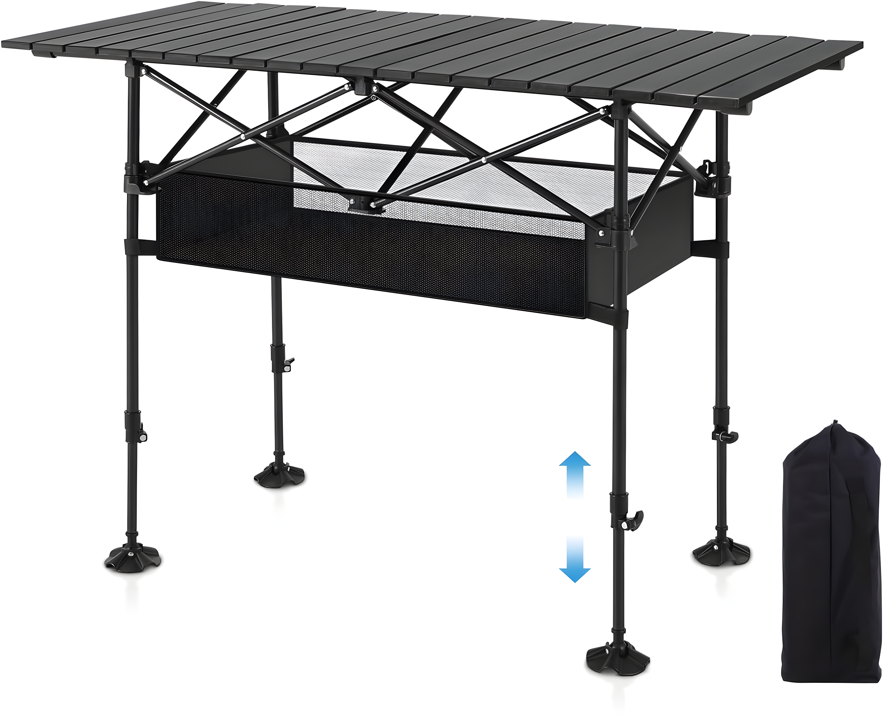 Folding Camping Table, Portable Aluminum Roll-Up Picnic Backpacking Table With Adjustable Height, Large Storage And Carrying Bag For Picnic, Camping, BBQ, Party, Backyard, Beach