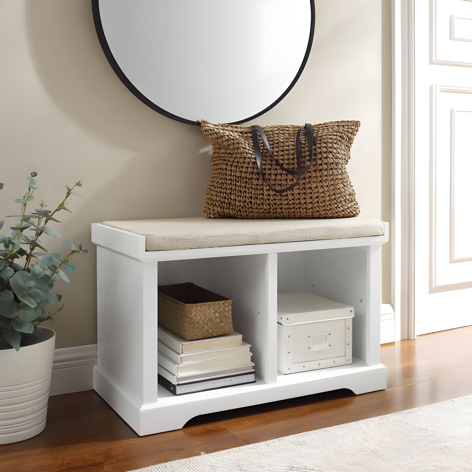 Anderson Storage Bench White - Crosley: Cushioned, Linen Upholstered, Farmhouse Style
