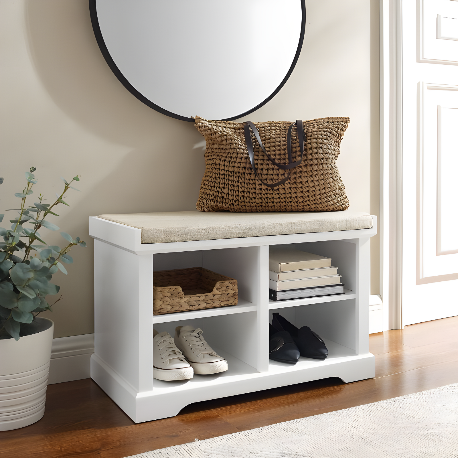 Anderson Storage Bench White - Crosley: Cushioned, Linen Upholstered, Farmhouse Style