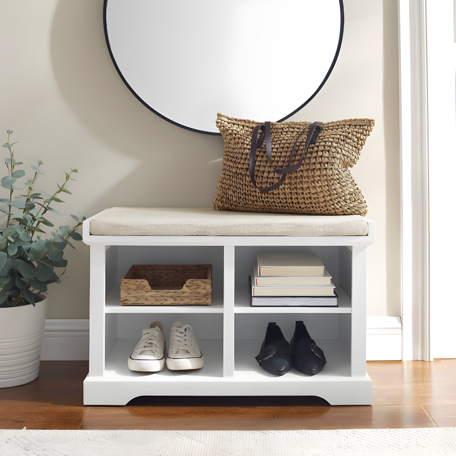 Anderson Storage Bench White - Crosley: Cushioned, Linen Upholstered, Farmhouse Style