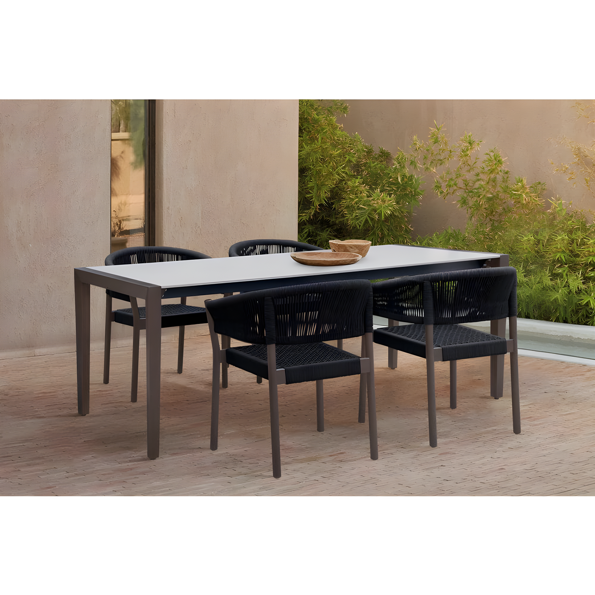 Doris Outdoor Patio Dining Chair in Dark Eucalyptus Wood with Black Rope - Set of 2