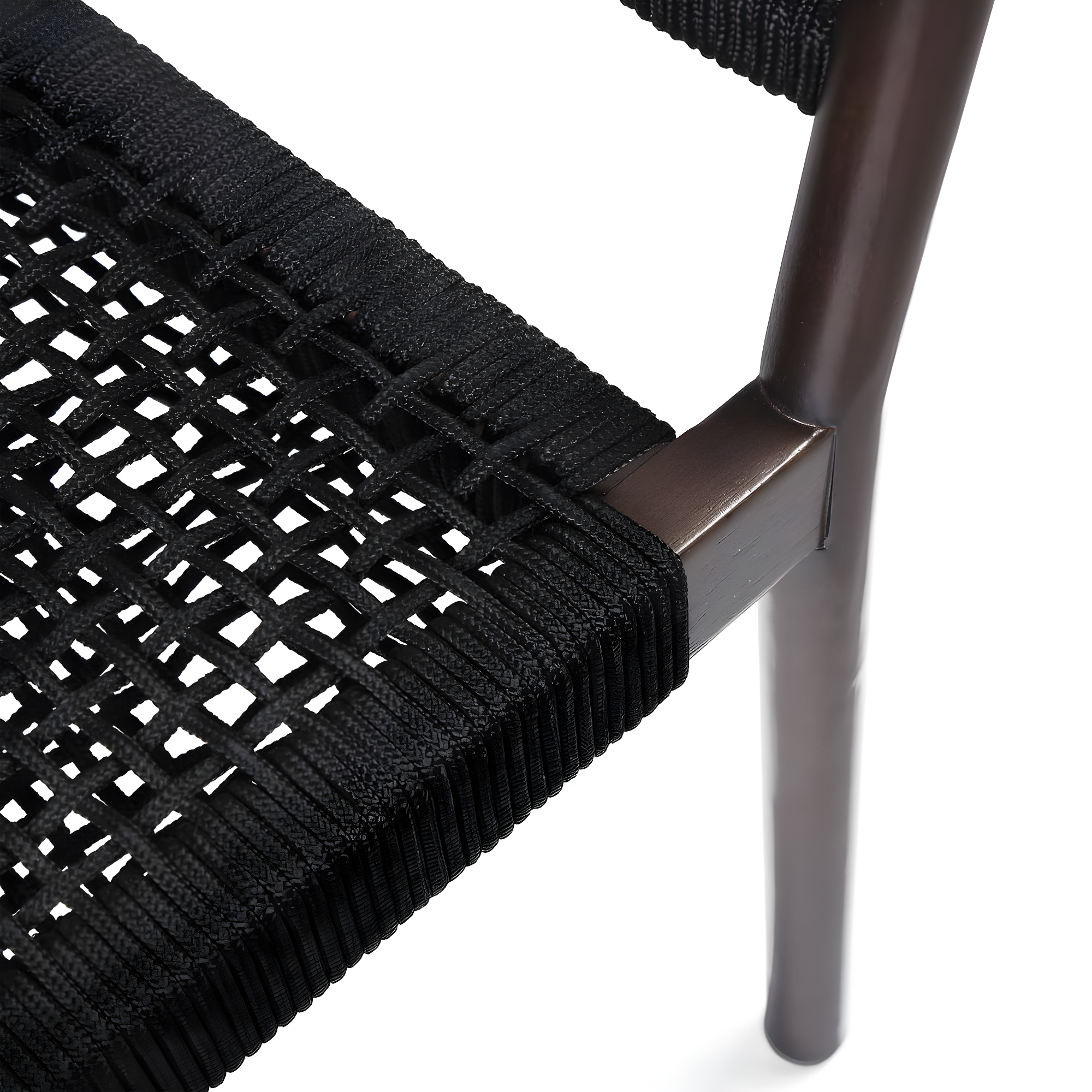 Doris Outdoor Patio Dining Chair in Dark Eucalyptus Wood with Black Rope - Set of 2