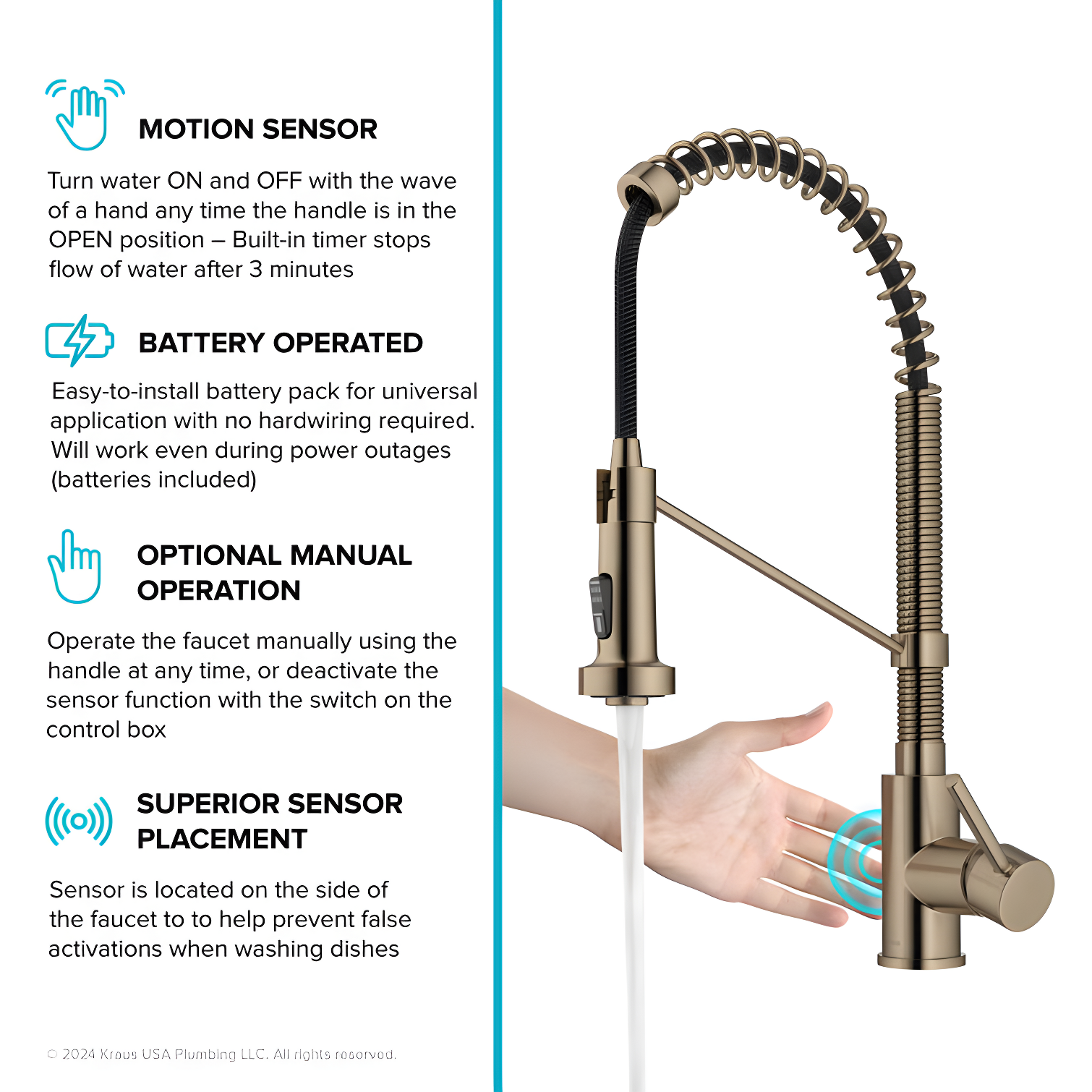 Kraus Bolden Touchless Sensor Commercial Style 2-Function Single Handle Pull-Down Kitchen Faucet