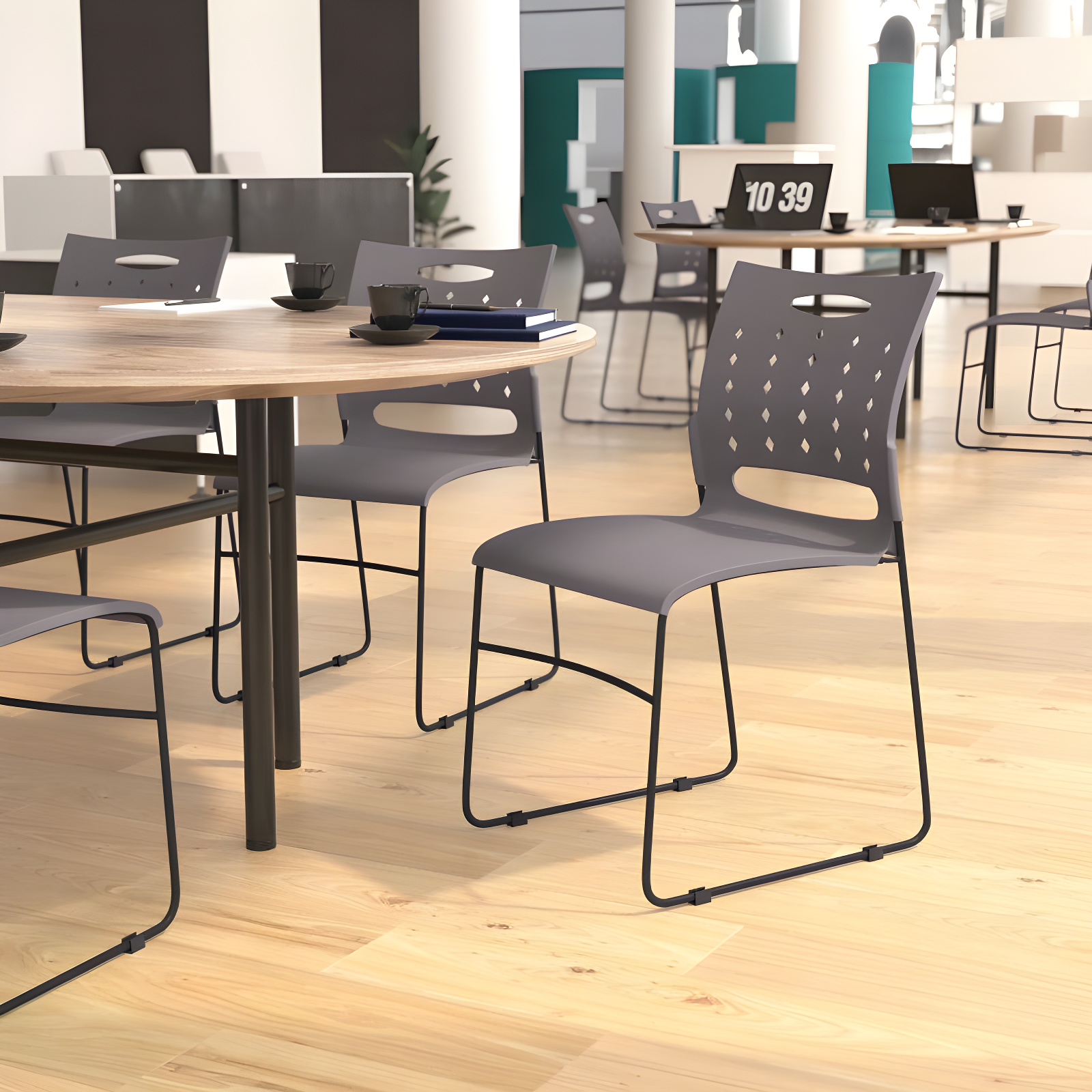 Flash Furniture 881 lb. Capacity Sled Base Stack Chair with Carry Handle and Air-Vent Back