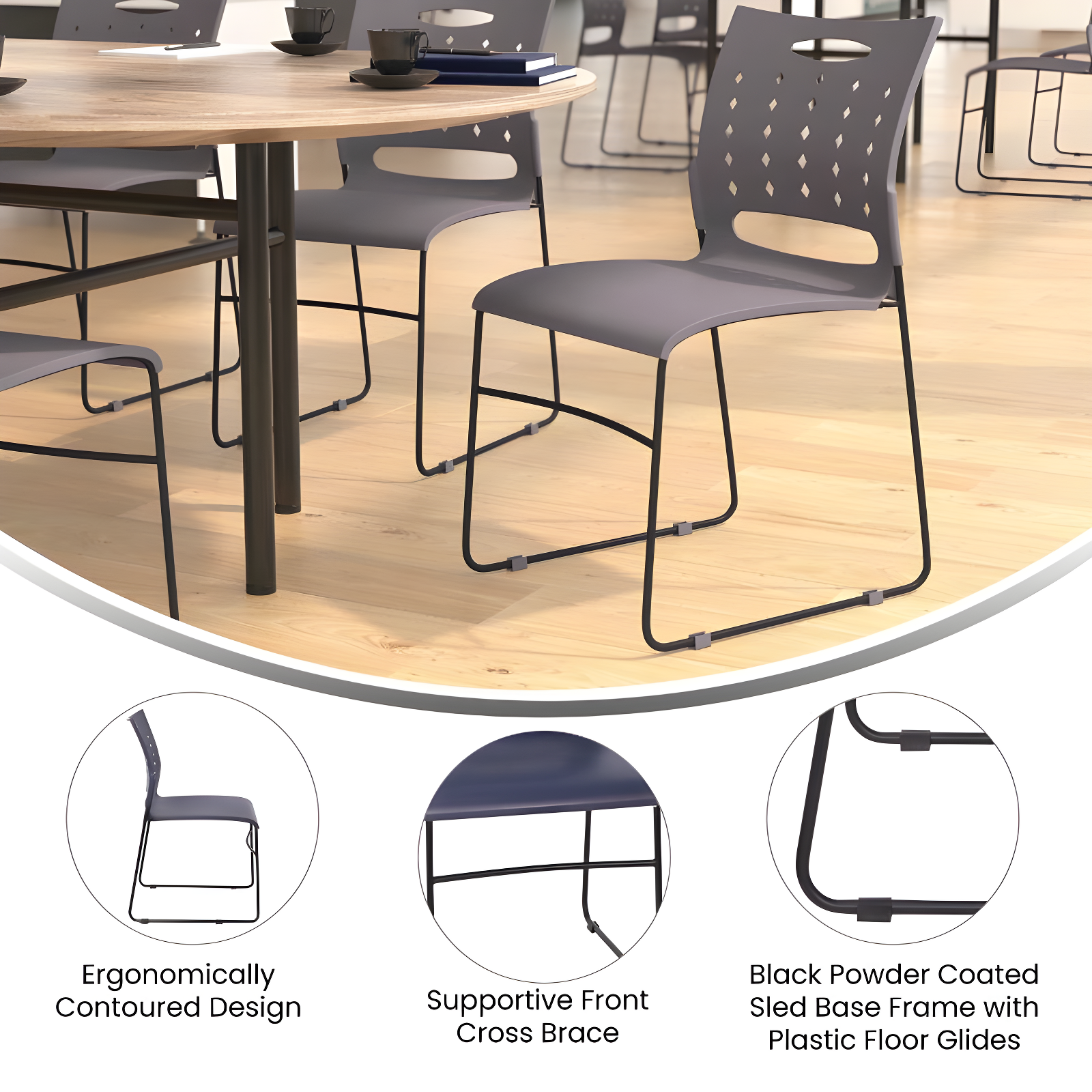 Flash Furniture 881 lb. Capacity Sled Base Stack Chair with Carry Handle and Air-Vent Back
