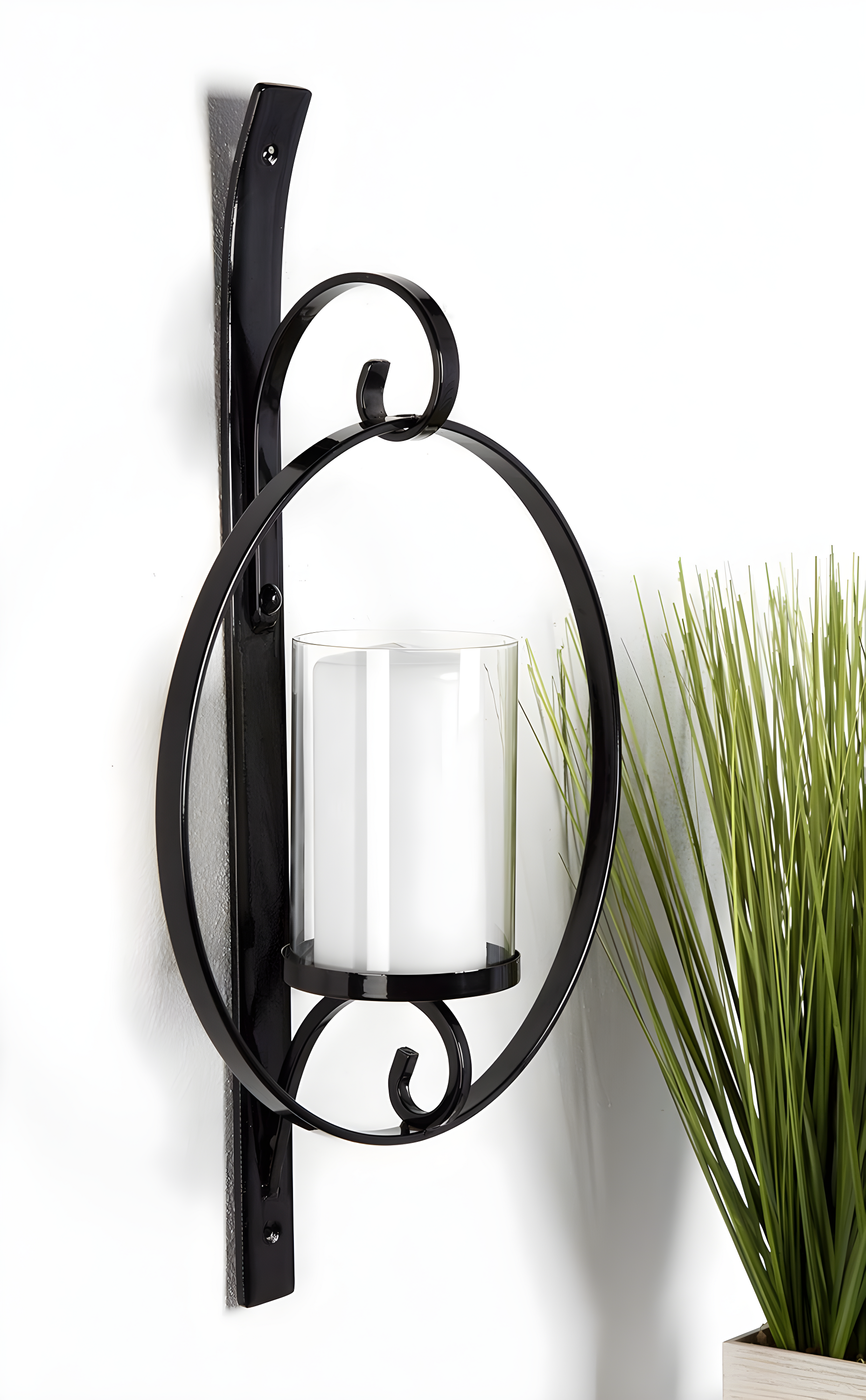 Kate and Laurel Doria Round Metal Wall Sconce, 12x22, Black