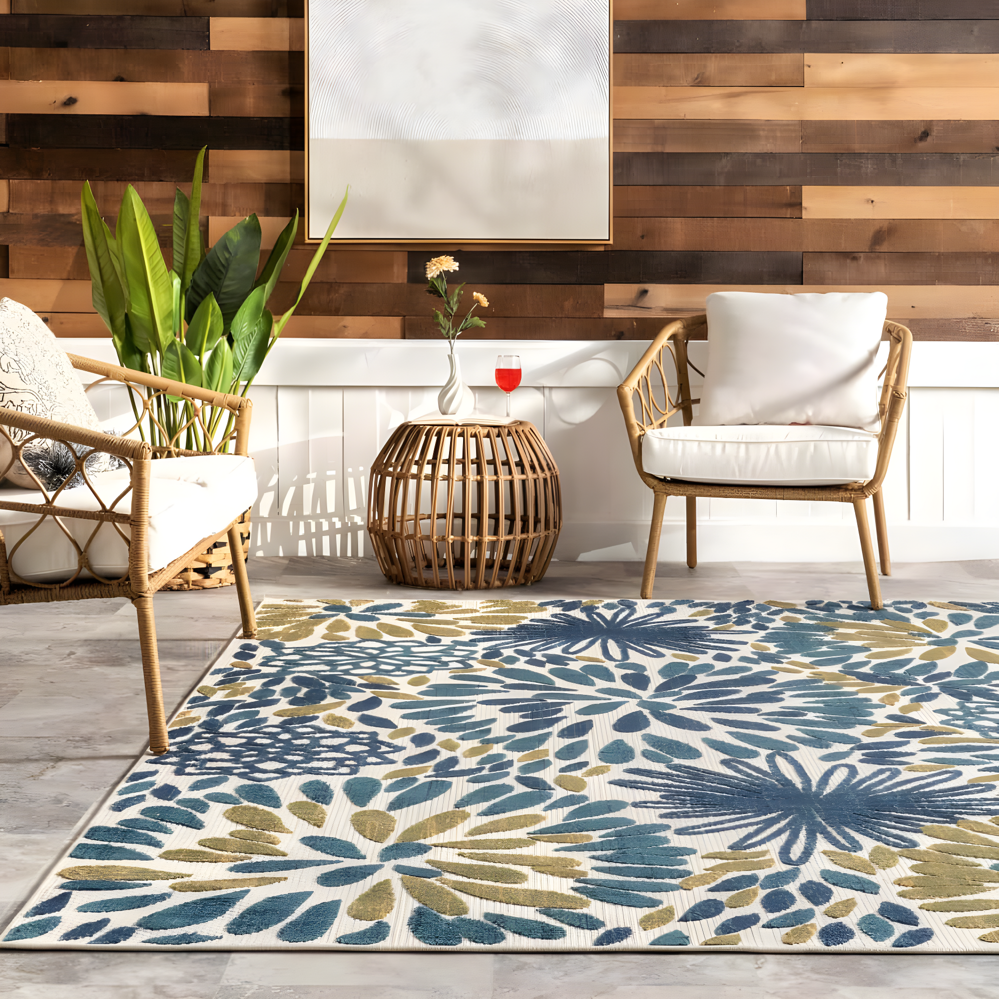 Nuloom Monique Floral & Paisley 7x9 Indoor/Outdoor Area Rug for Living Room Patio Deck Front Porch Kitchen, Teal/Ivory