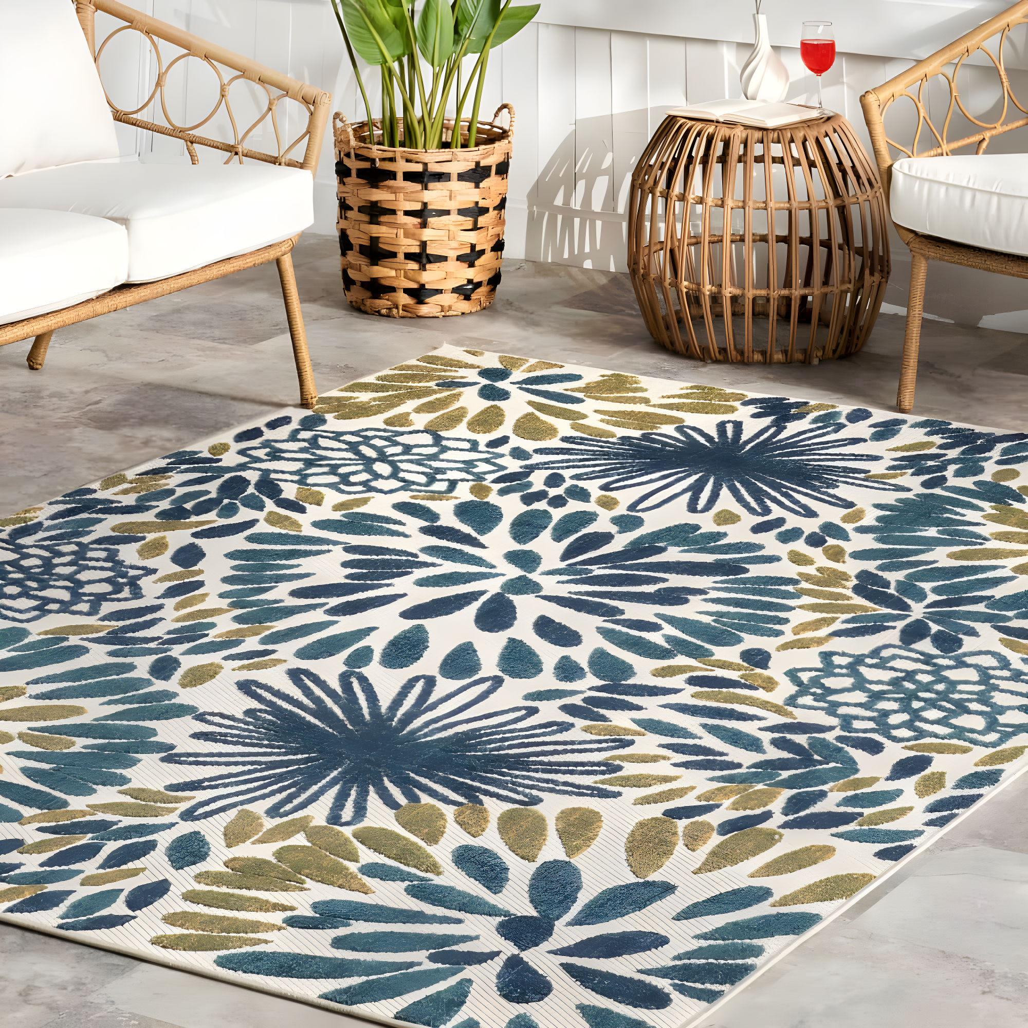 Nuloom Monique Floral & Paisley 7x9 Indoor/Outdoor Area Rug for Living Room Patio Deck Front Porch Kitchen, Teal/Ivory