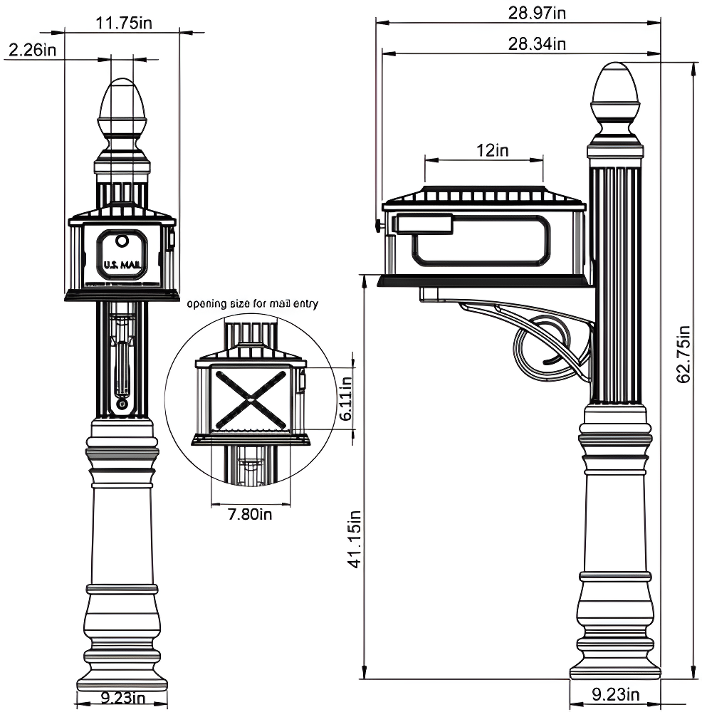 Architectural Mailboxes Stratford All-in-One, Medium, Plastic, Mailbox & Post Combo, Black