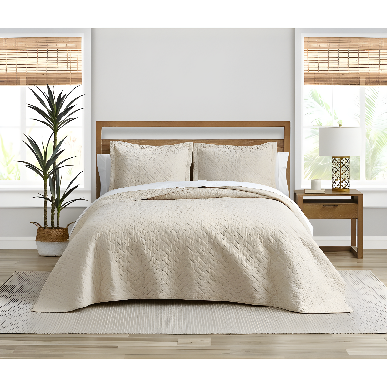 Tommy Bahama Raffia Solid Cotton Reversible Quilt Set