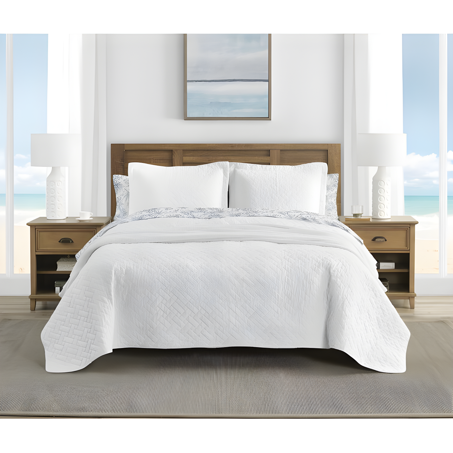 Tommy Bahama Raffia Solid Cotton Reversible Quilt Set