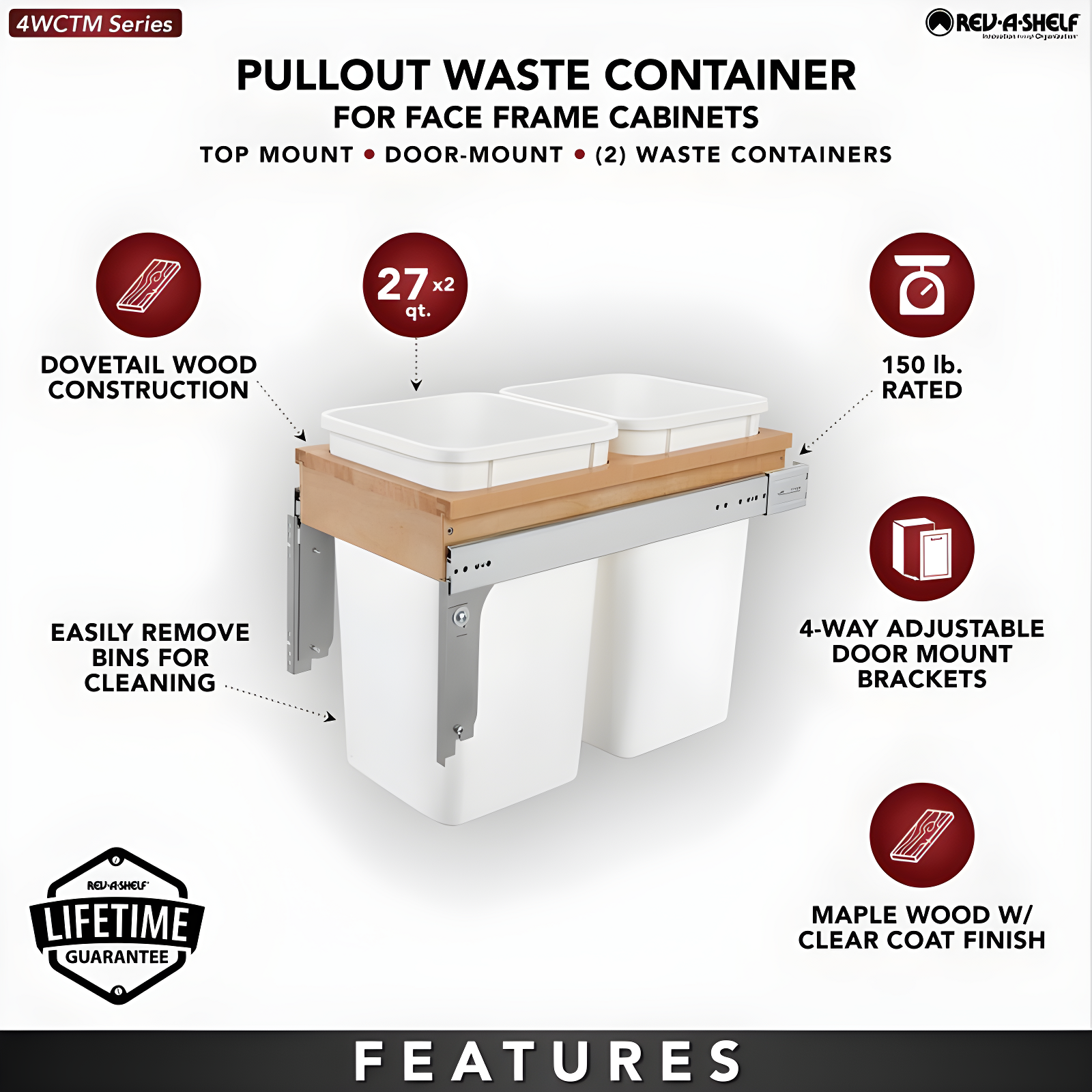 Rev-A-Shelf Rev-A-Shelf Single Pullout Top Mount Trash Can