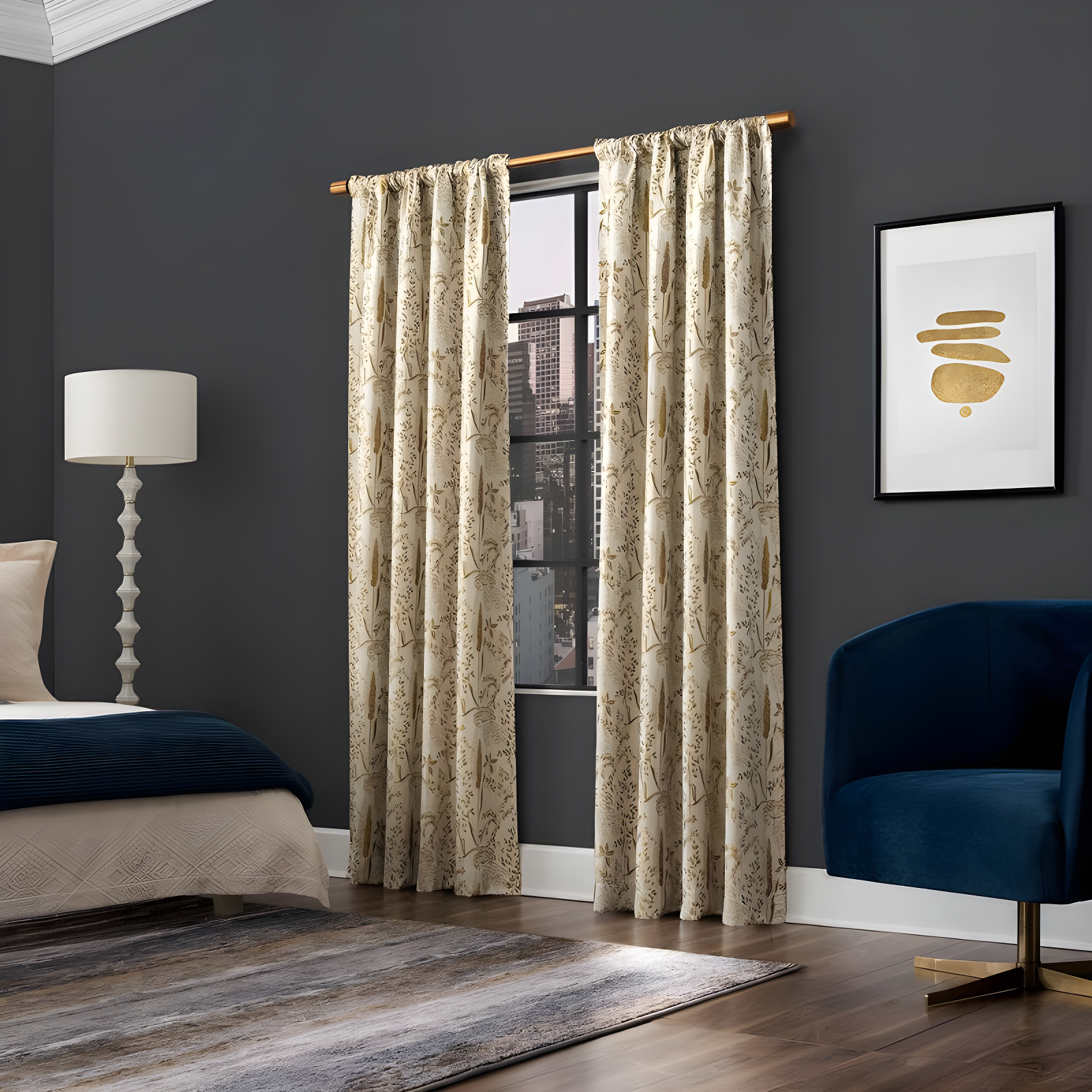 Scott Living Scott Living Aubry Shimmering Floral 100% Blackout Back Tab Curtain Panel