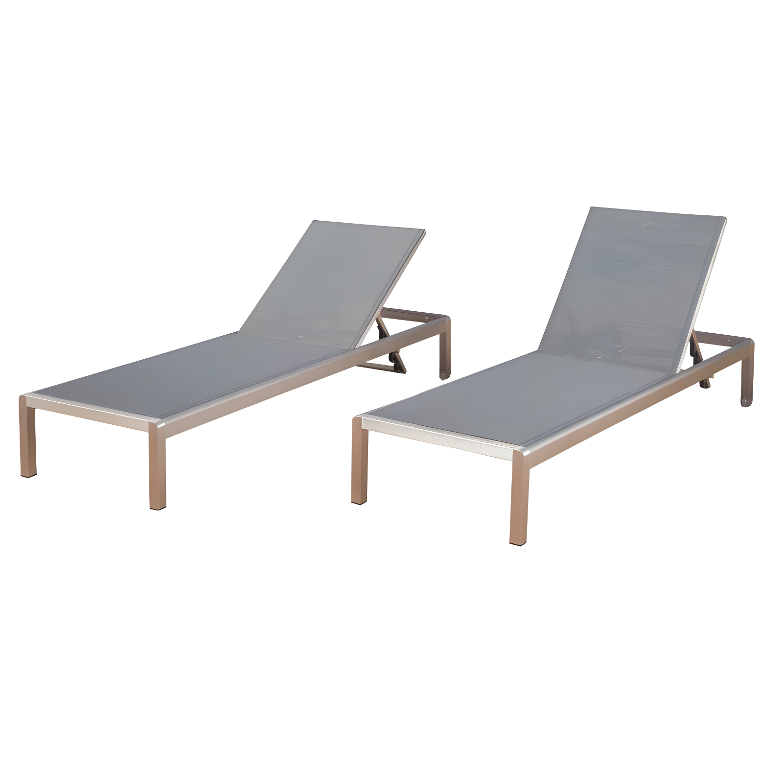 Cape Coral Set of 2 Aluminum & Mesh Chaise Lounge - Silver/Dark Gray - Christopher Knight Home: Water-Resistant Patio Furniture