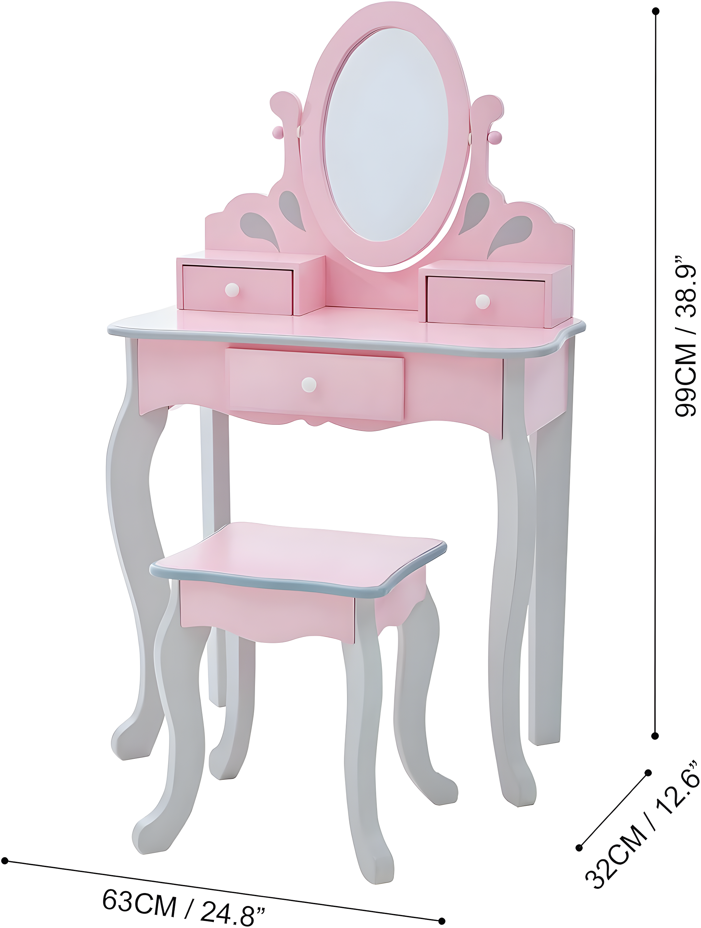 Teamson Kids Wooden Princess Rapunzel 2-pc. Vanity Set, Gray/Pink