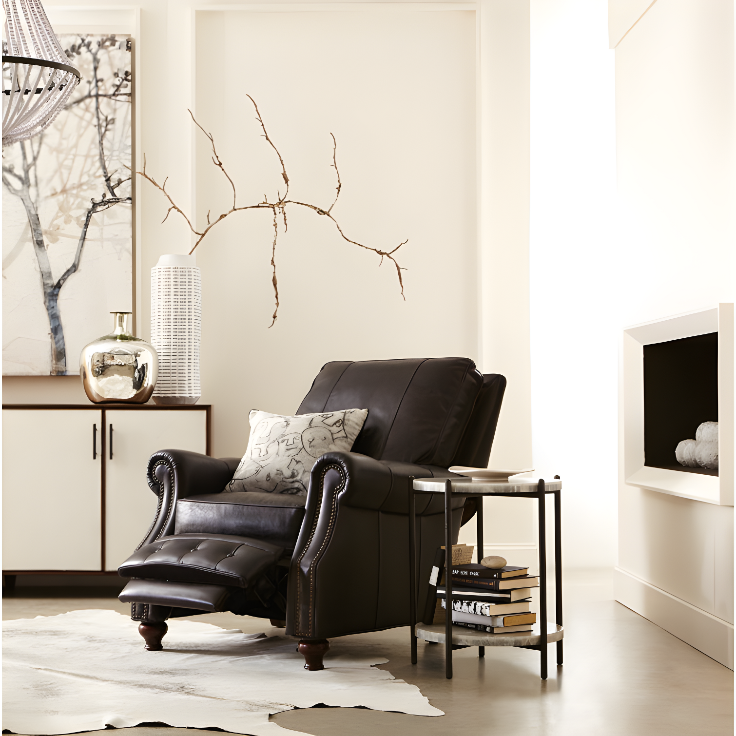 Old Saddle Black Genuine Leather Traditional Recliner