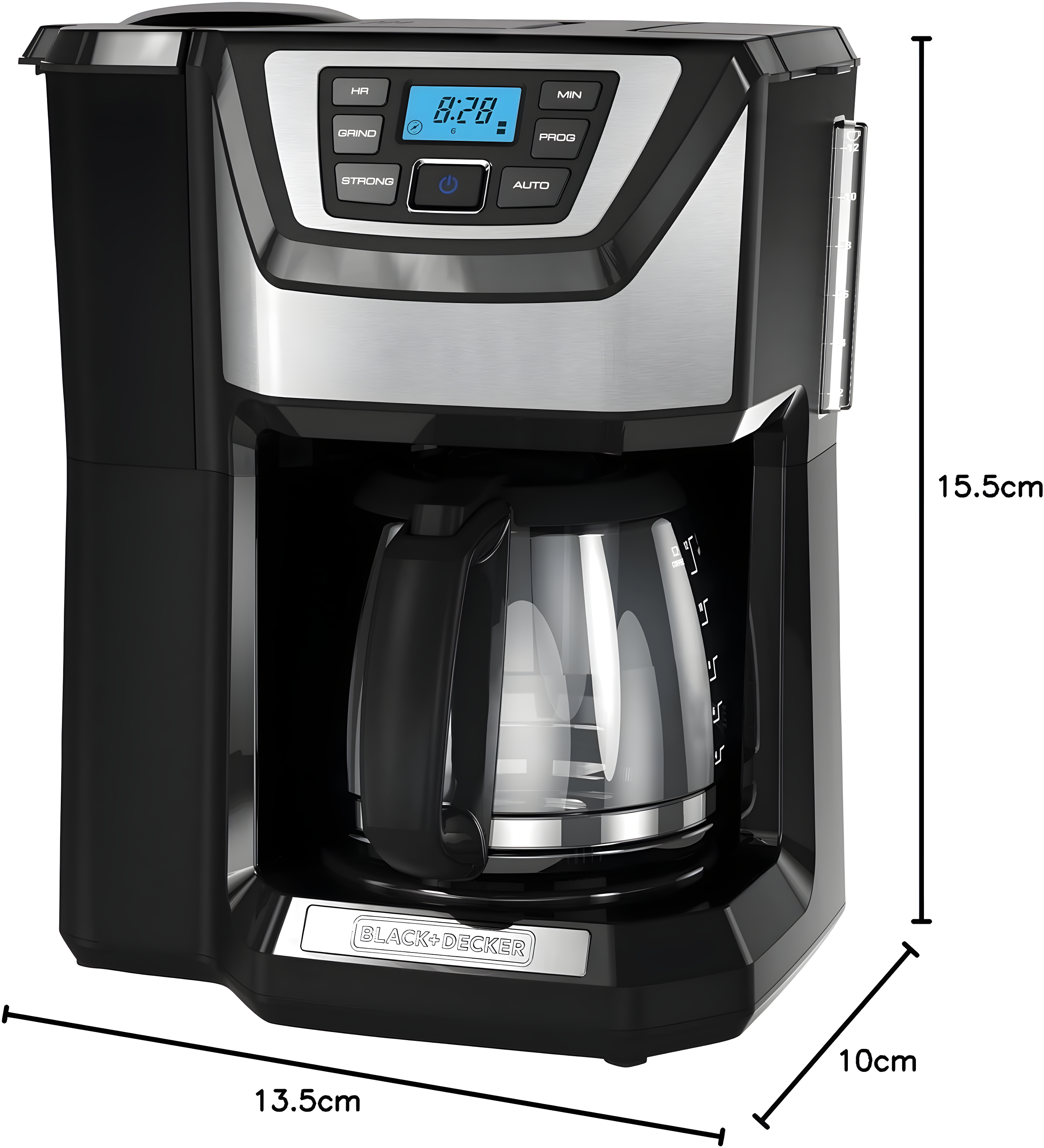 BLACK+DECKER 12-Cup Mill and Brew Coffee Maker, Automatic Grind and Brew Drip Coffee Machine, Programmable, Sneak-A-Cup, Reusable Filter