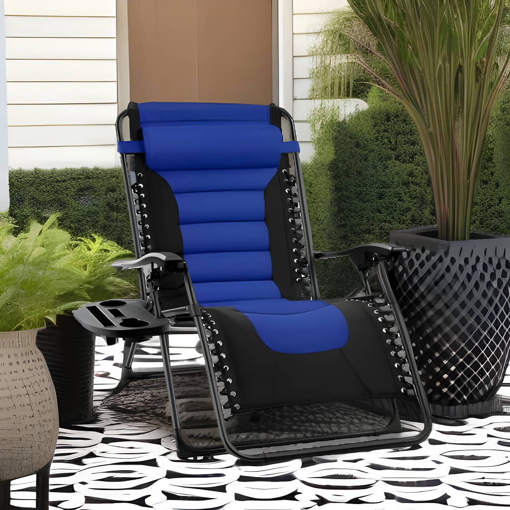 Best Choice Products Oversized Padded Zero Gravity Chair, Folding Outdoor Patio Recliner w/ Side Tray - Black/Blue
