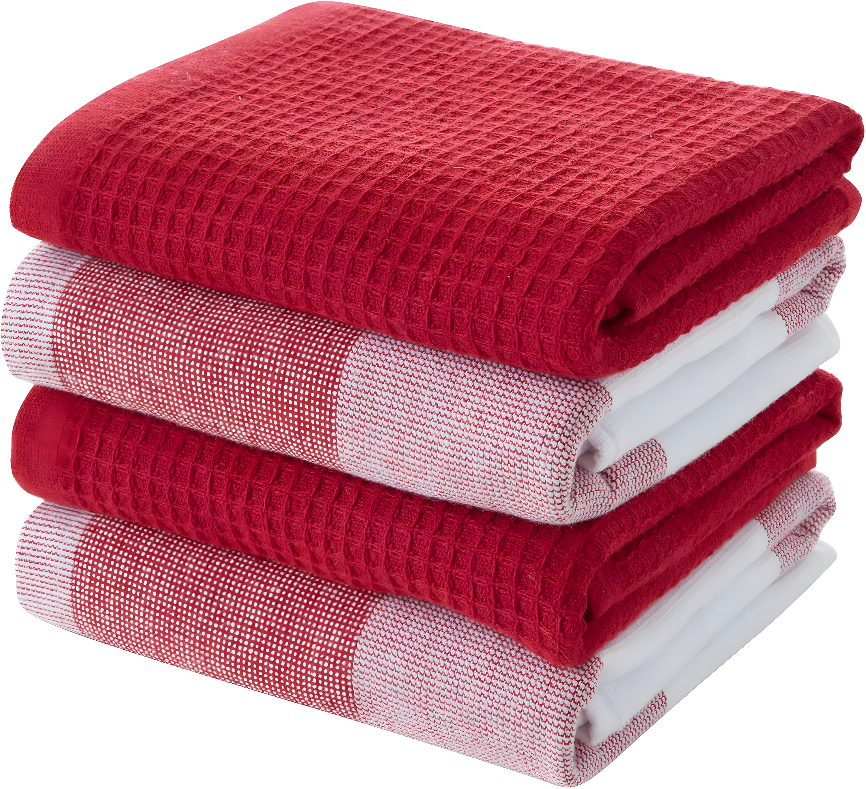 Cannon 4pk Cotton Jackson and Olivia Kitchen Towels Red: Classic Plaid & Solid Dish Towels, Waffle & Terry, Machine Washable