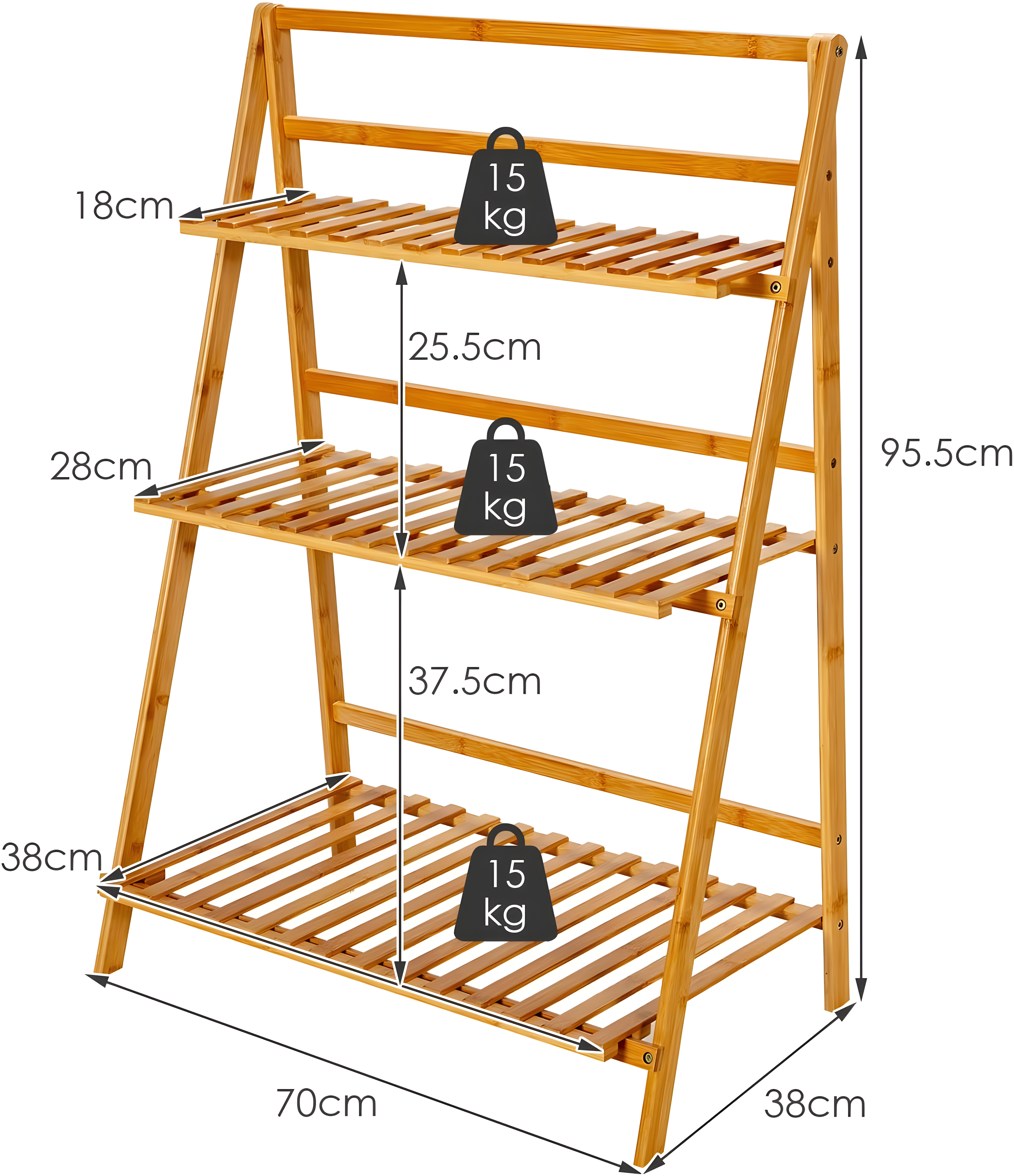 Costway Bamboo Ladder Plant Stand 3-Tier Foldable Flower Pot Display Shelf Rack Natural