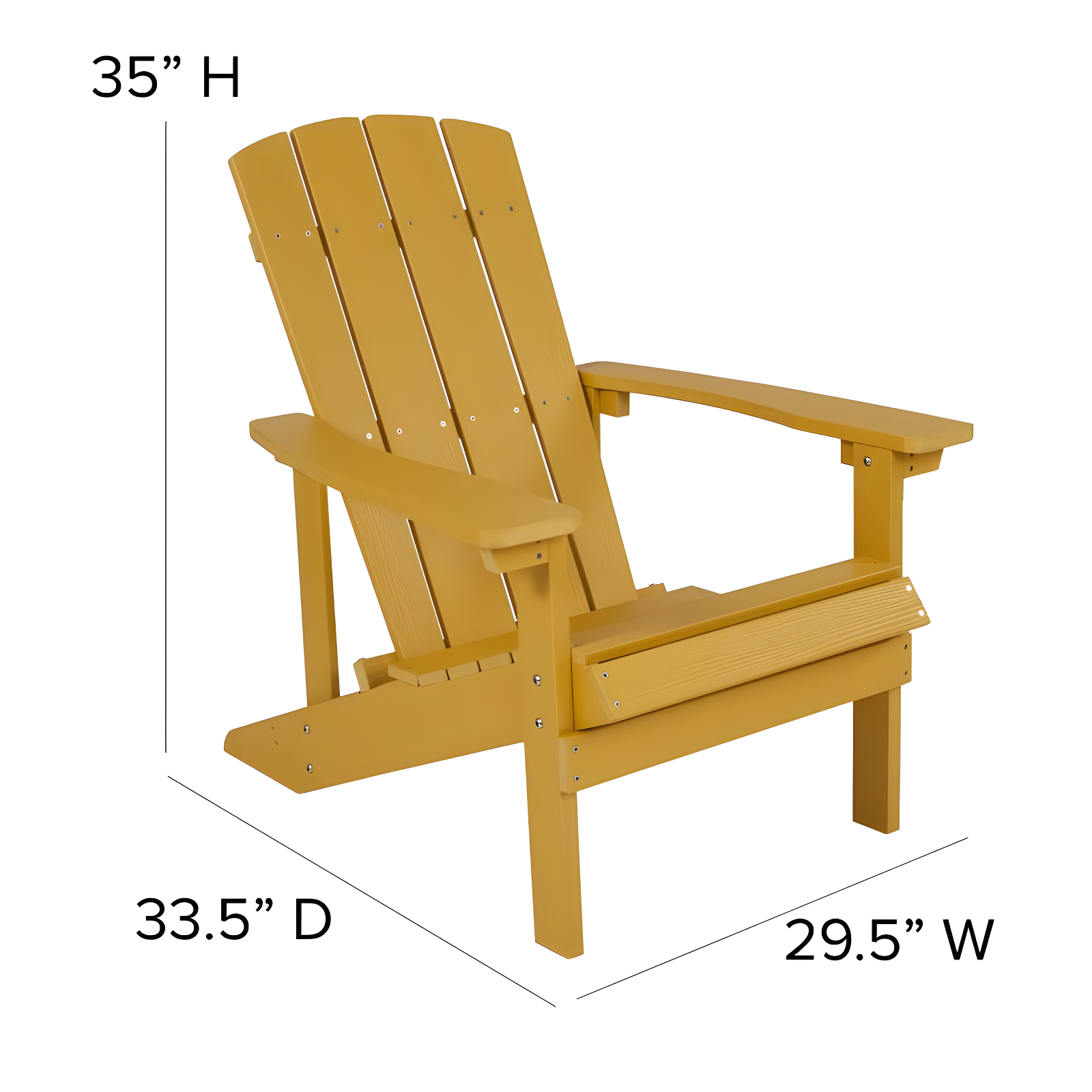 Flash Furniture Charlestown All-Weather Poly Resin Wood Adirondack Chair in Yellow