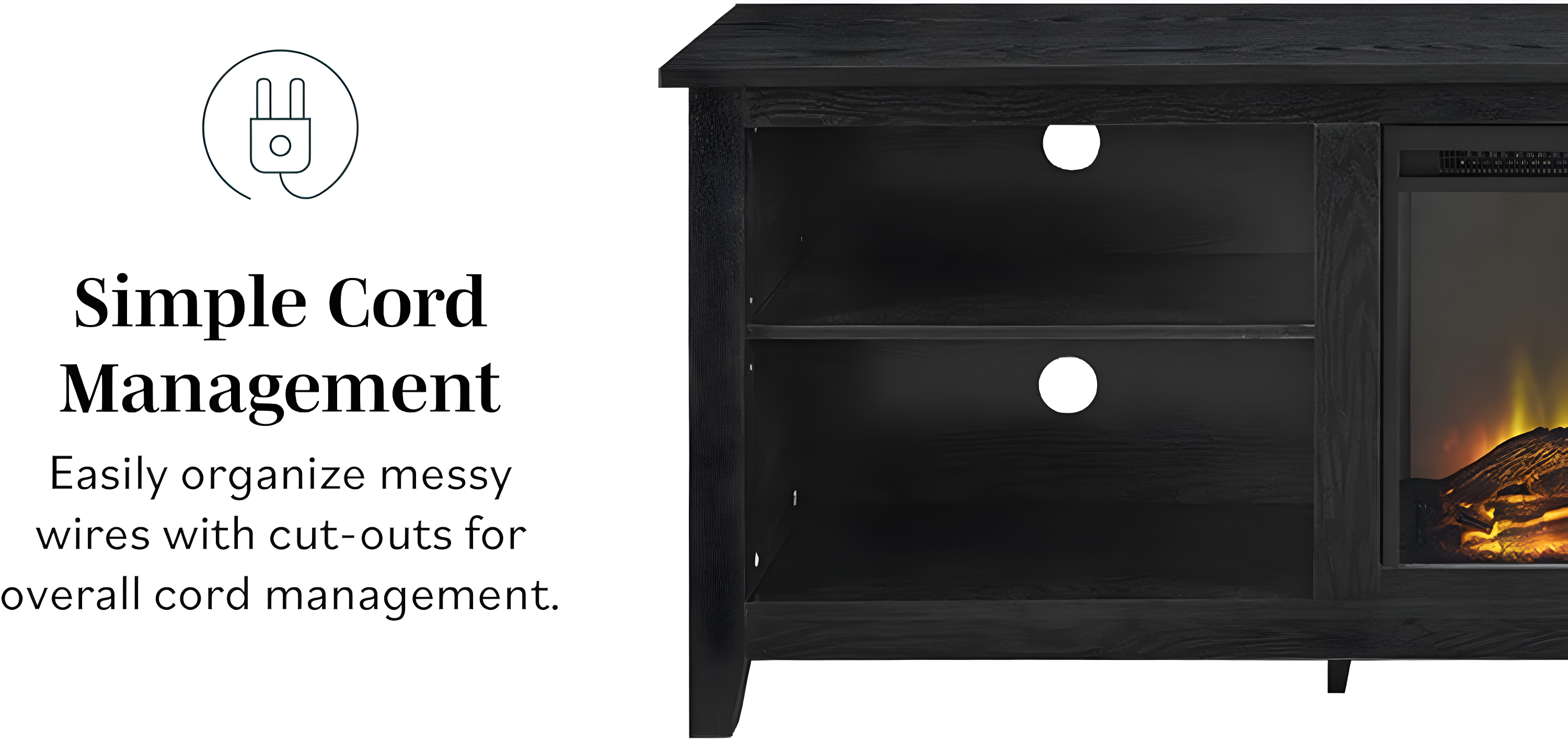 Walker Edison Open Storage Fireplace TV Stand for TVs Up to 80", Espresso