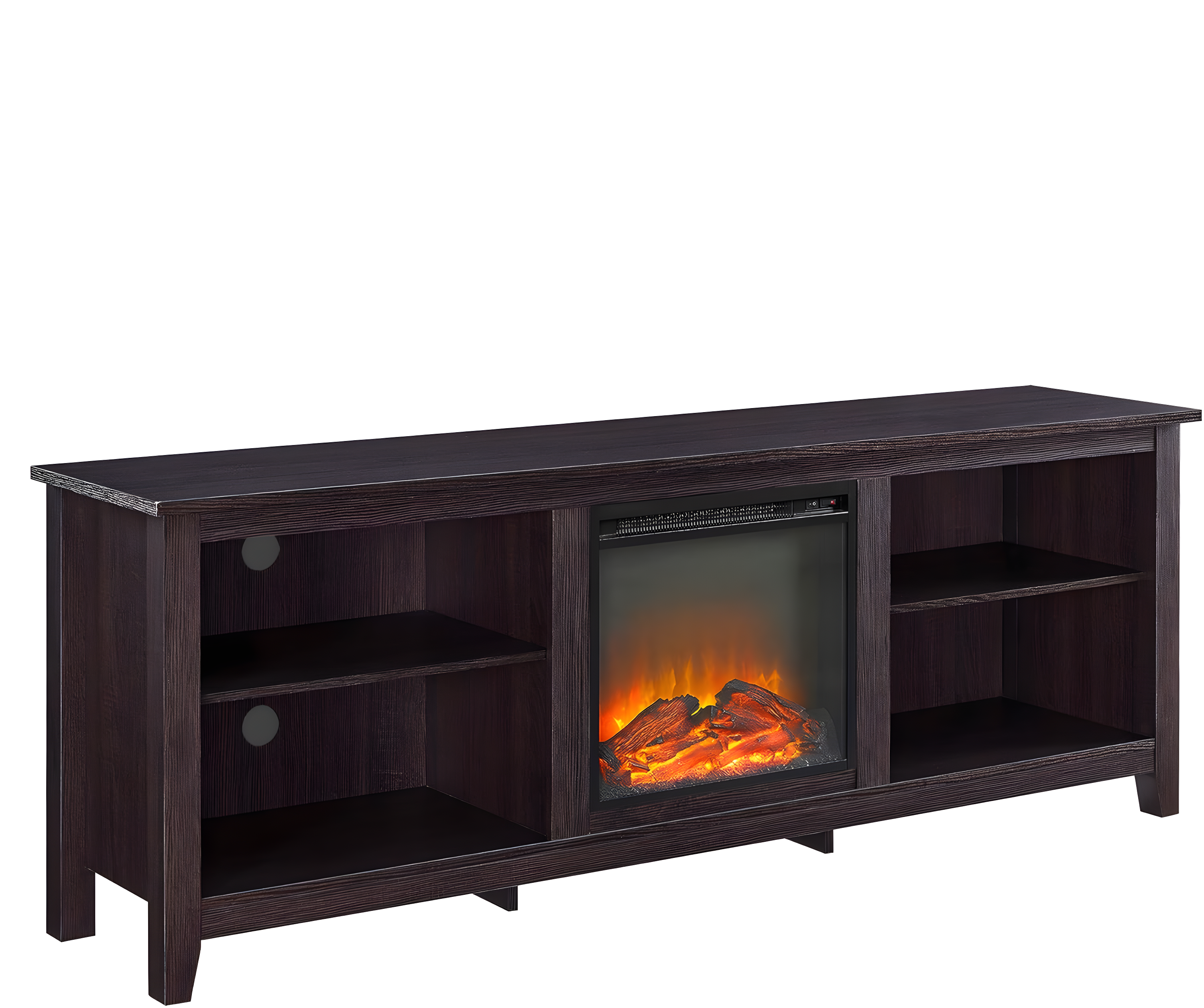 Walker Edison Open Storage Fireplace TV Stand for TVs Up to 80", Espresso