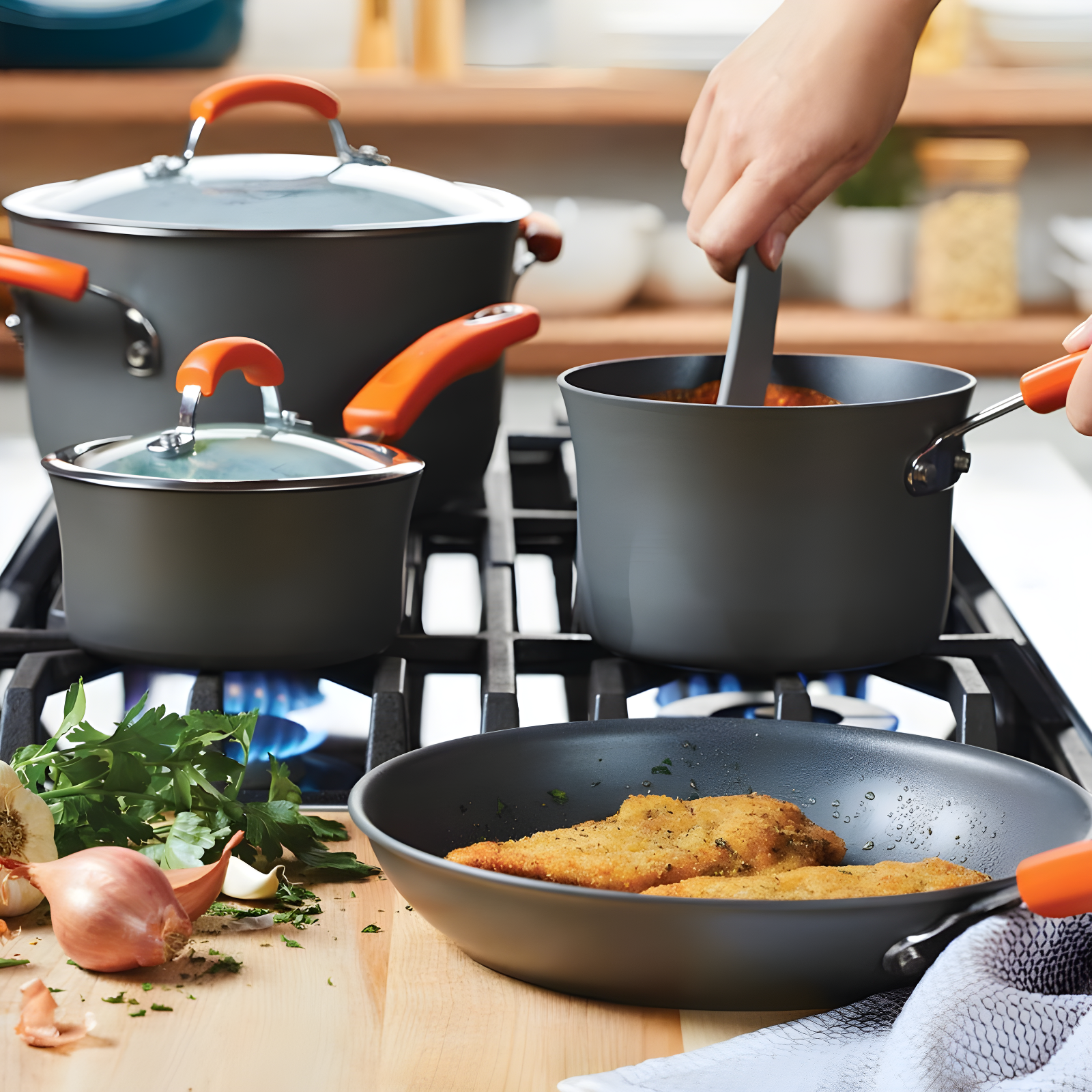 Rachael Ray Rachael Ray Brights Hard Anodized Nonstick Cookware Pots and Pans Set, 10 Piece, Gray with Handles