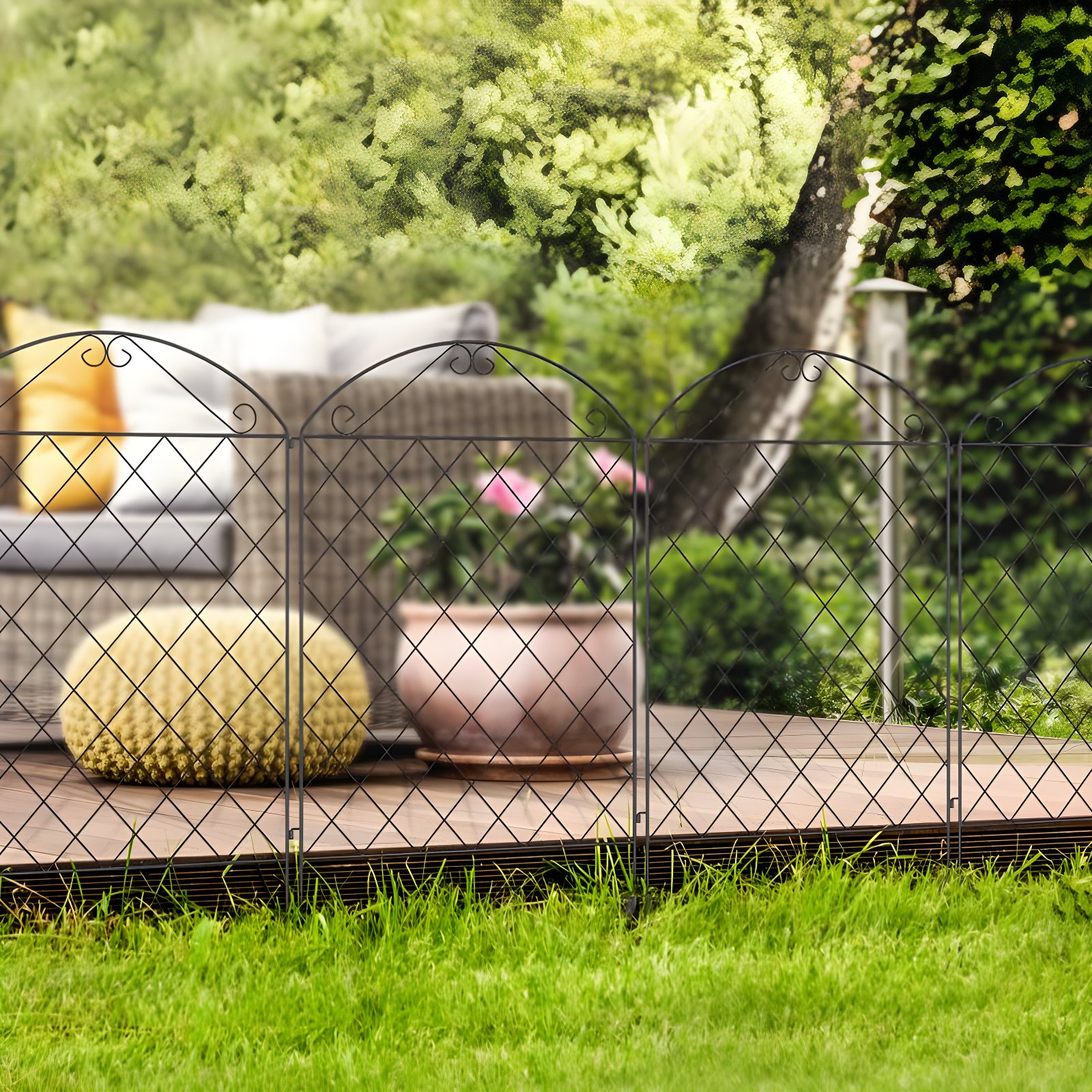 Outsunny Garden Fence, Steel Fence Panels, 11.5' L x 43" H, for Yard, Landscape, Patio (Set of 4)