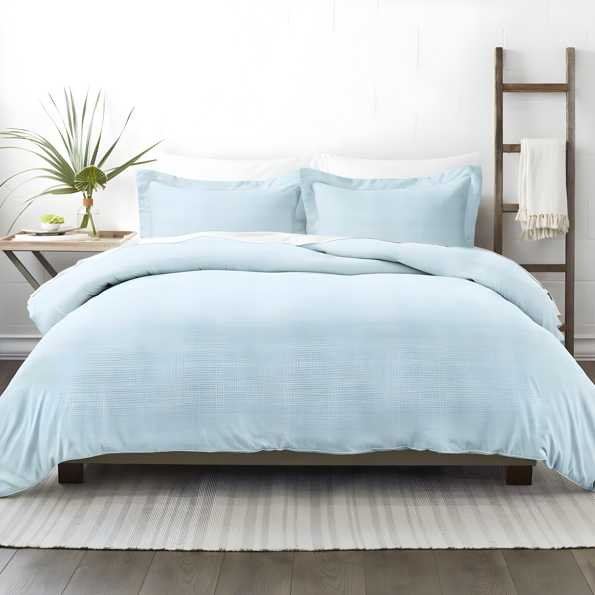 Aqua Plaid Microfiber Full/Queen Duvet Cover Set with Shams