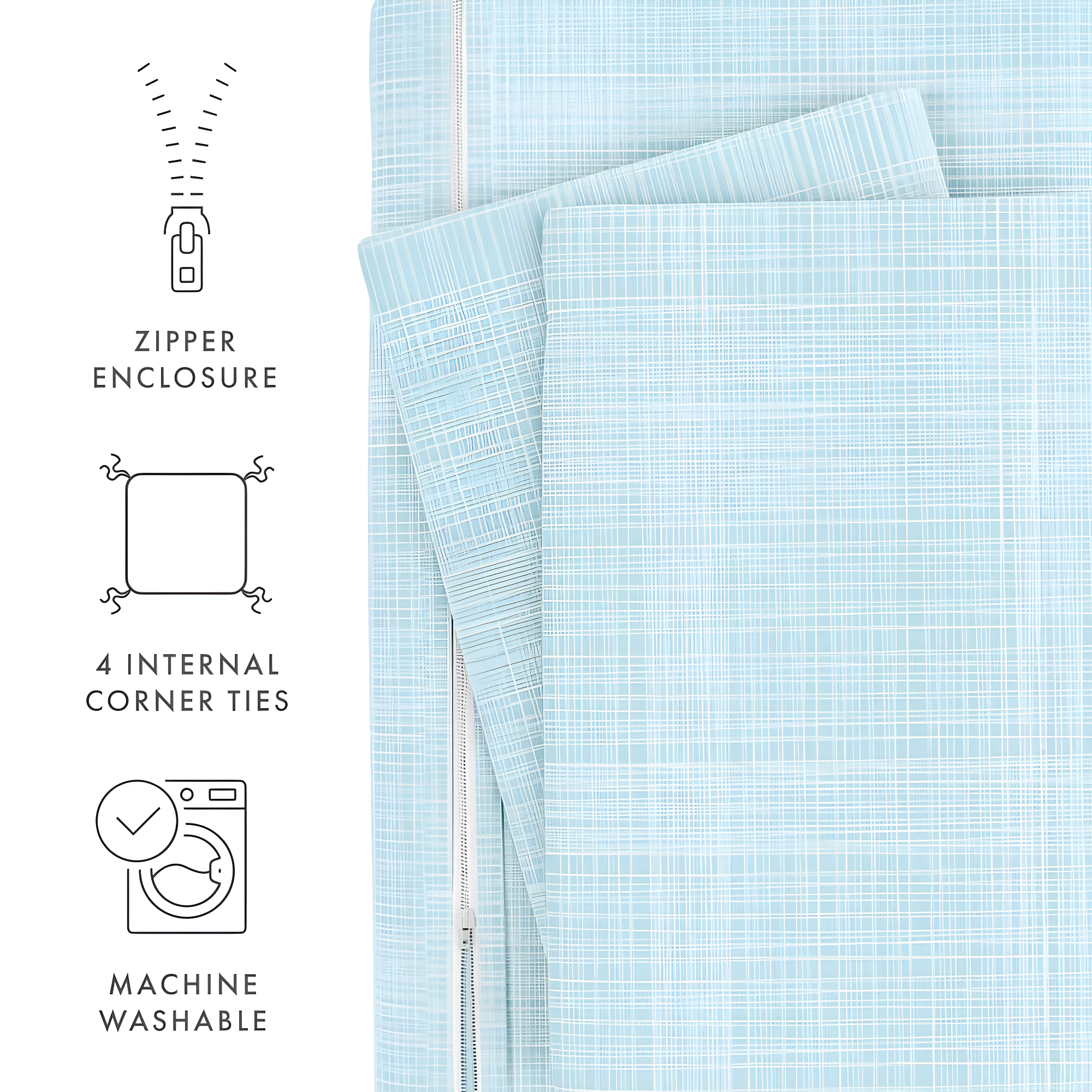 Aqua Plaid Microfiber Full/Queen Duvet Cover Set with Shams
