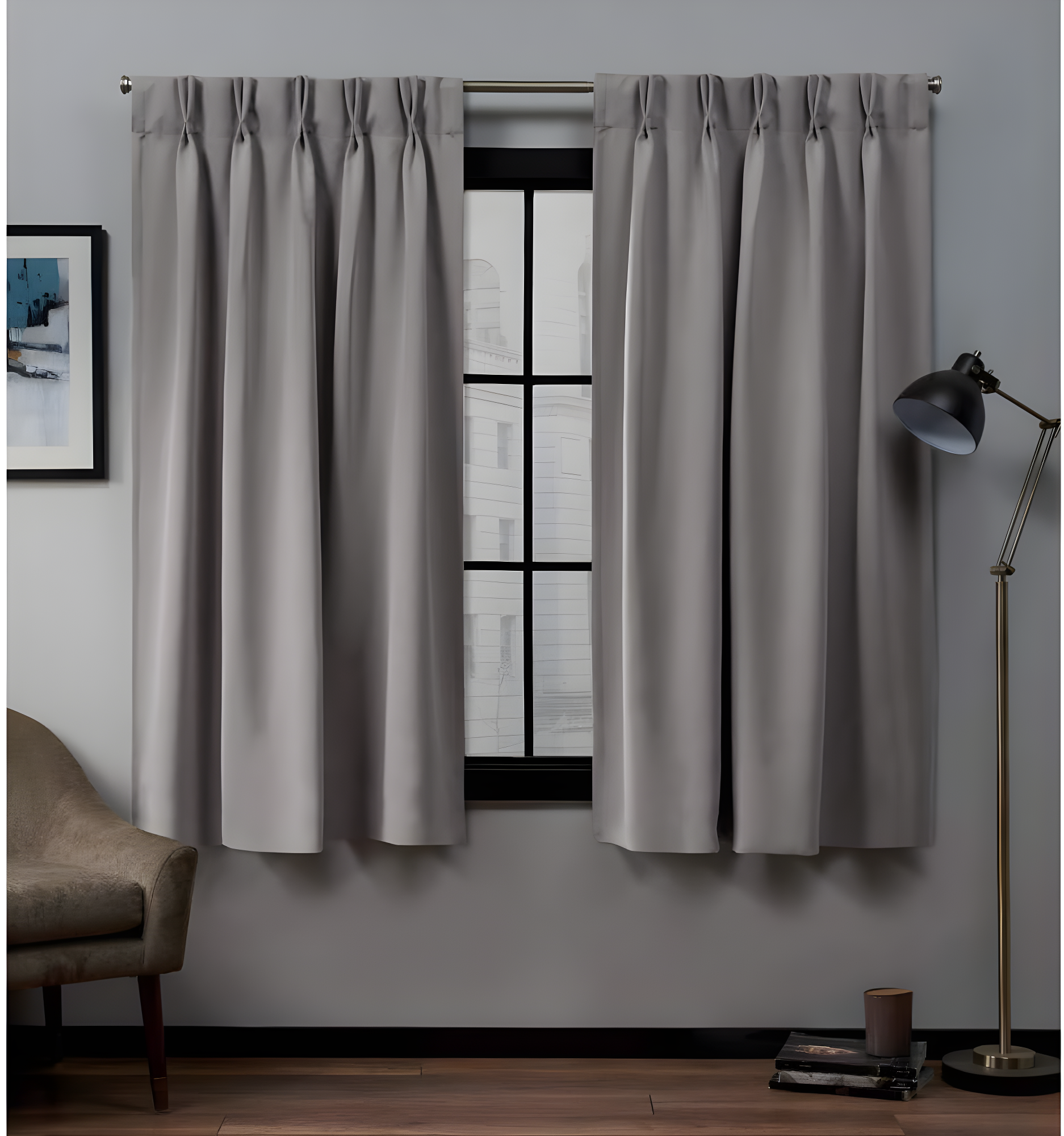 Set of 2 63"x30" Sateen Twill Woven Blackout Pinch Pleat Window Curtain Panel Veridian Gray - Exclusive Home