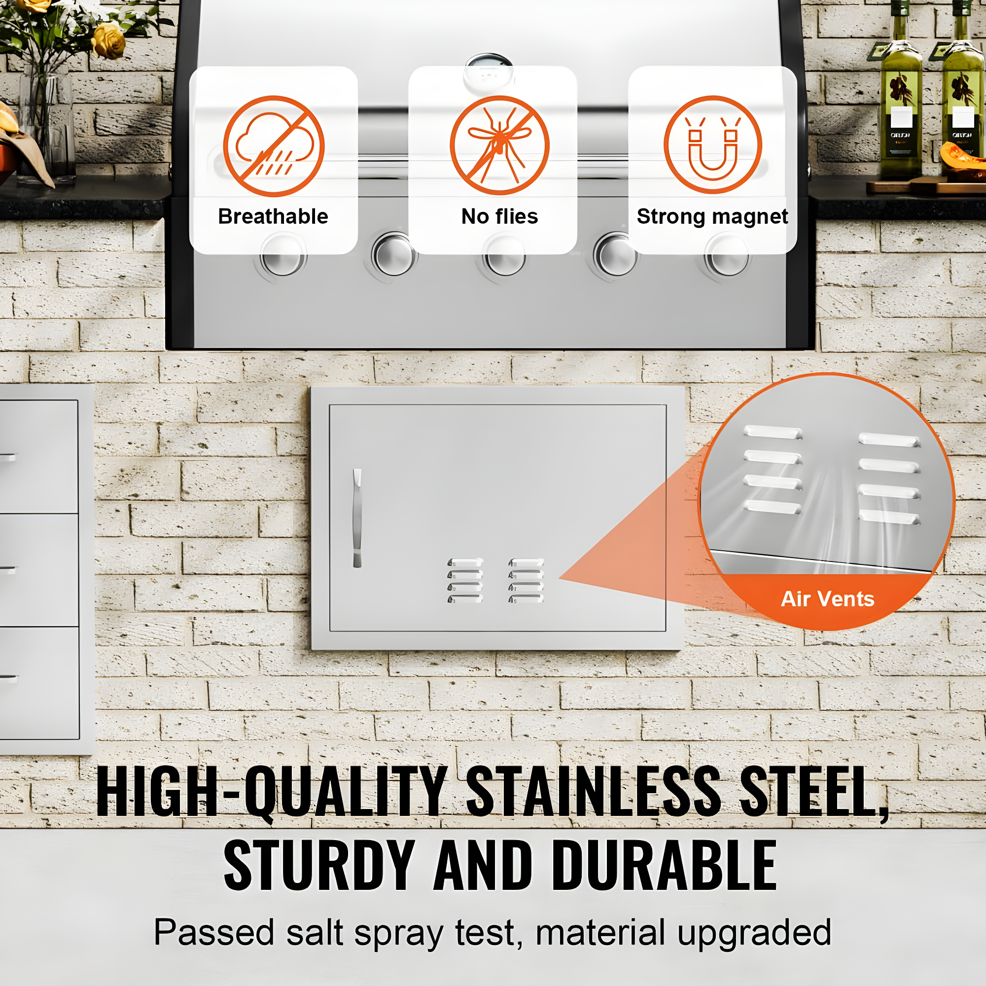 24 in. W x 17 in. H Single Outdoor Kitchen Door BBQ Access Door Stainless Steel Flush Mount Door Wall Vertical Door
