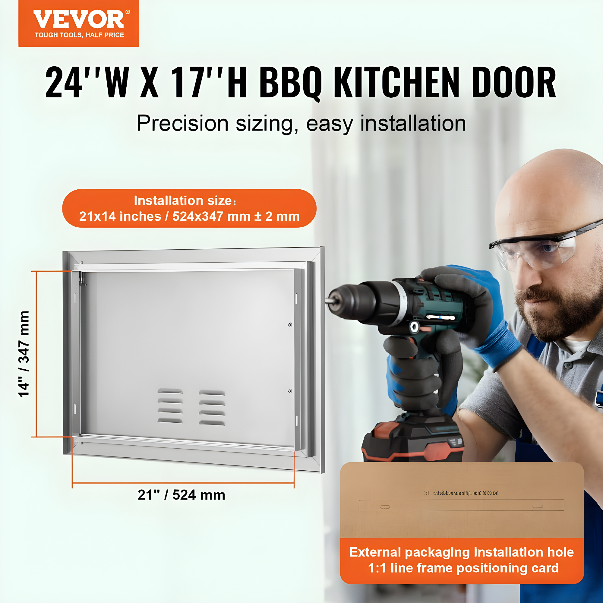 24 in. W x 17 in. H Single Outdoor Kitchen Door BBQ Access Door Stainless Steel Flush Mount Door Wall Vertical Door