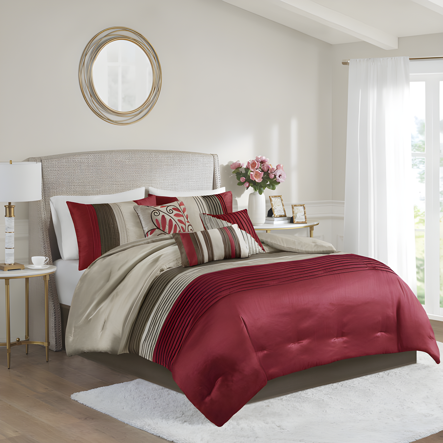 Madison Park Amherst 7 Piece Striped and Pleated Comforter Set
