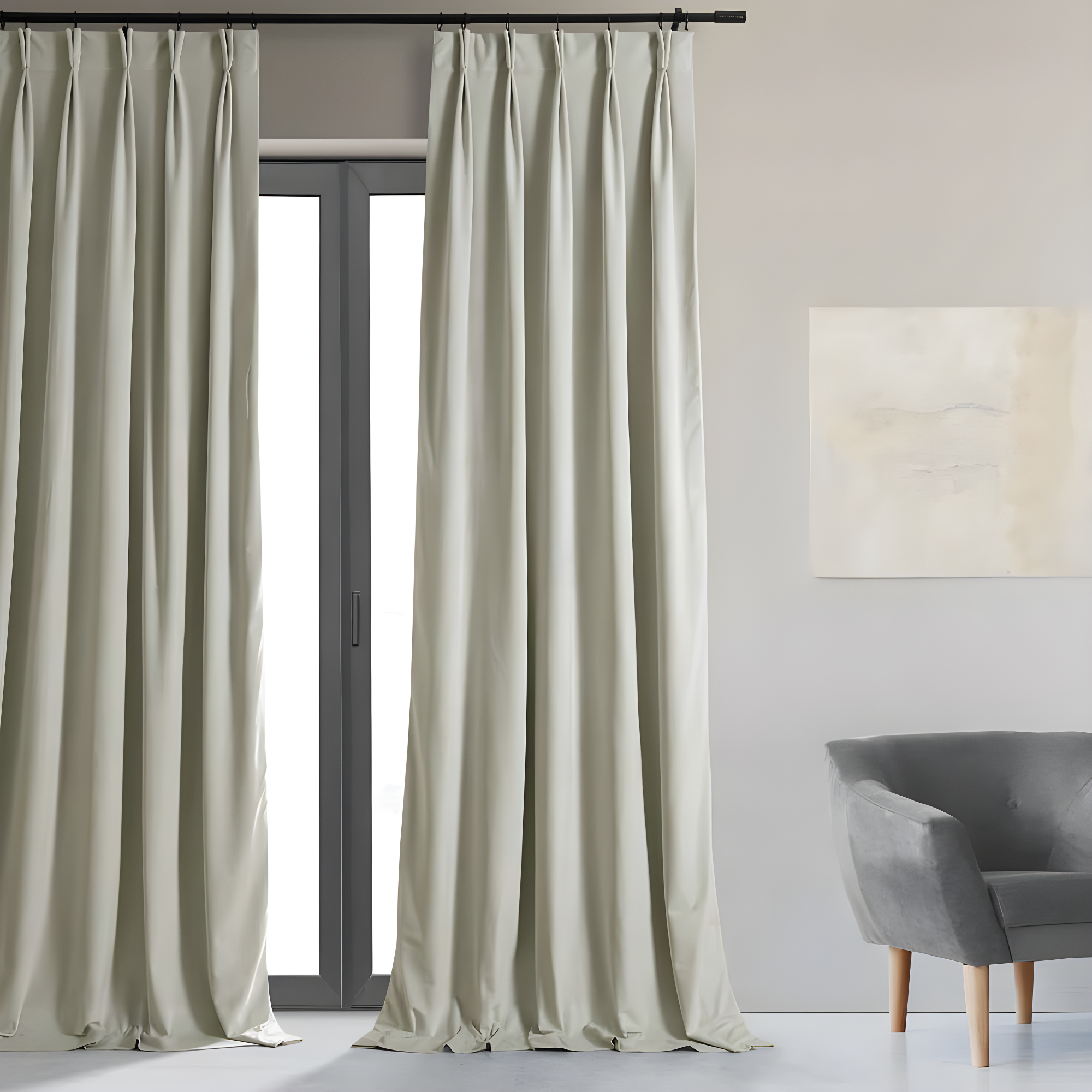 Half Price Drapes Porcelain White French Pleat Signature Velvet Blackout Curtains(1 Panel),50WX 108L