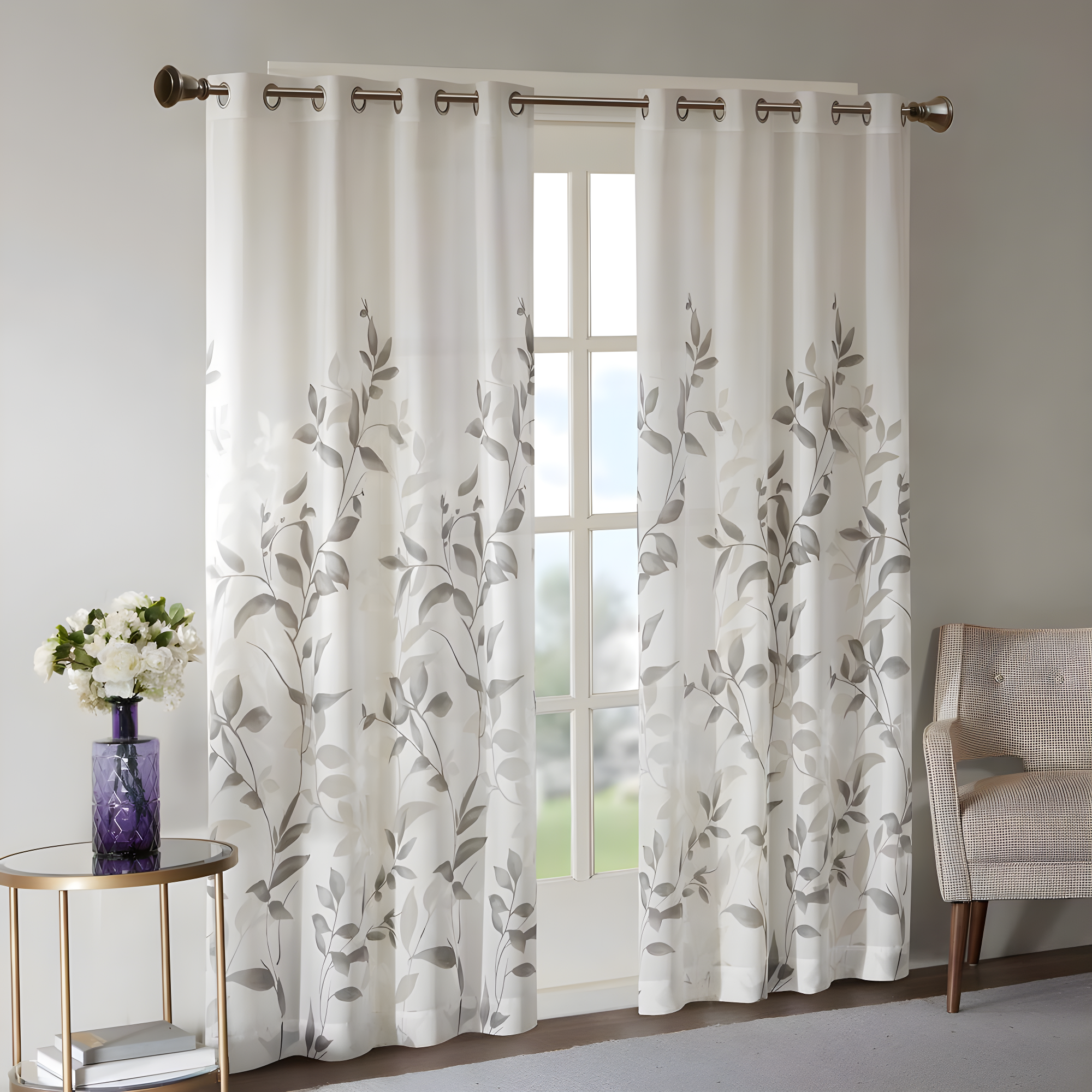Madison Park Cecily Floral Printed Burnout Sheer Grommet Single Curtain Panel