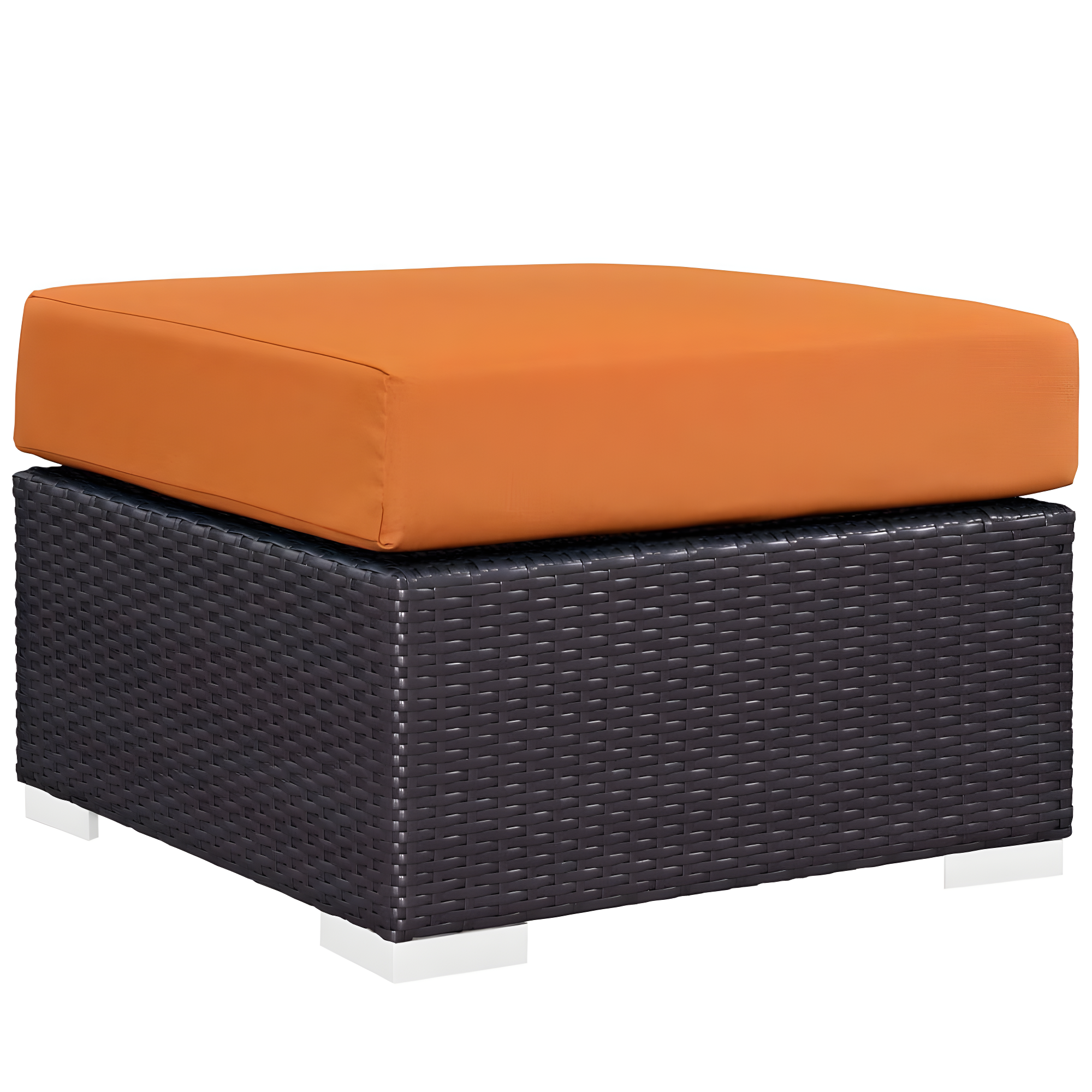 Modway Convene Outdoor Patio Fabric Square Ottoman in Espresso Orange