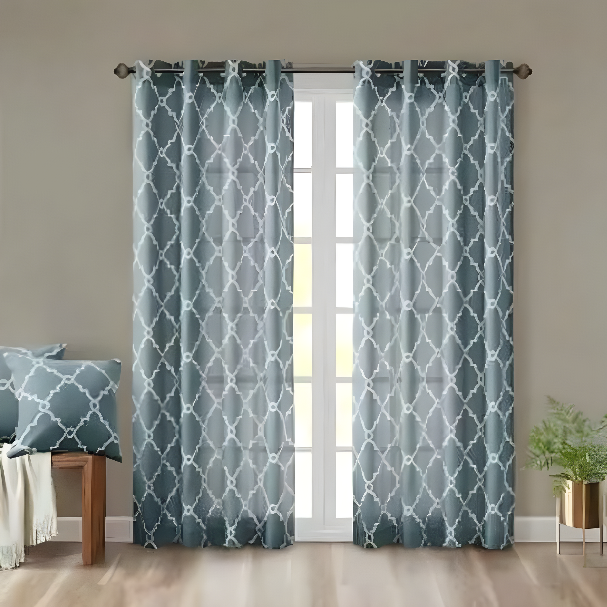 Madison Park Fretwork Print Grommet Top Single Window Curtain Panel