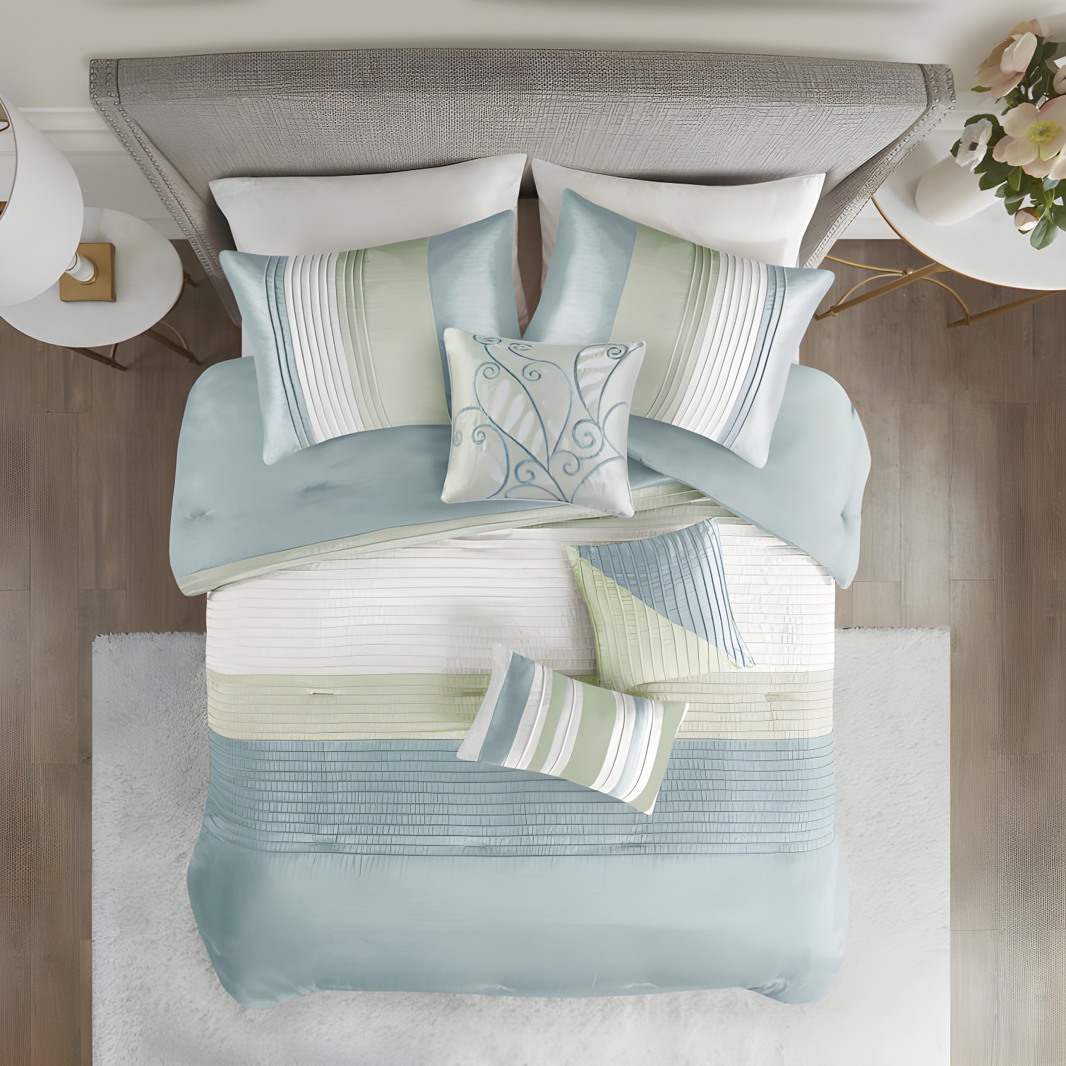 Madison Park Amherst 7 Piece Striped and Pleated Comforter Set