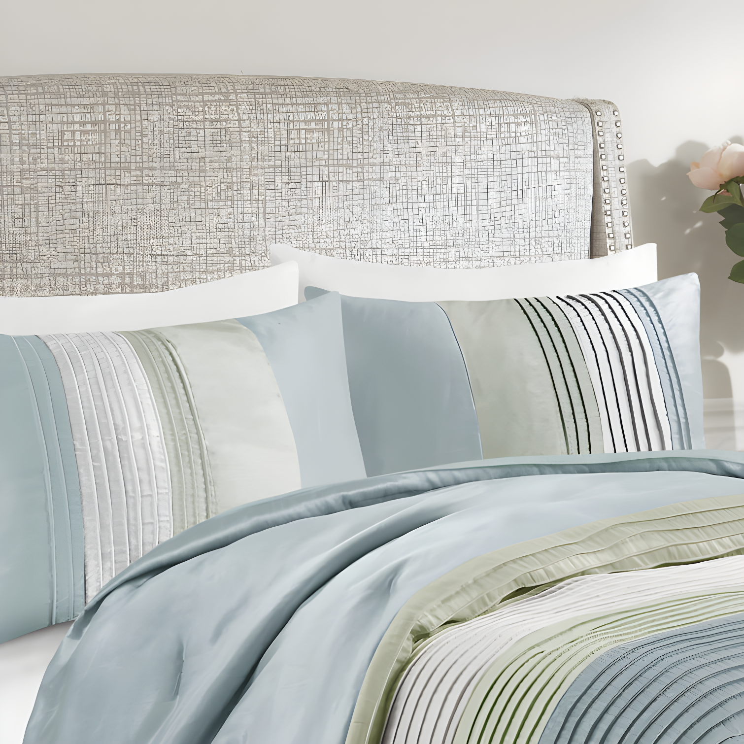 Madison Park Amherst 7 Piece Striped and Pleated Comforter Set