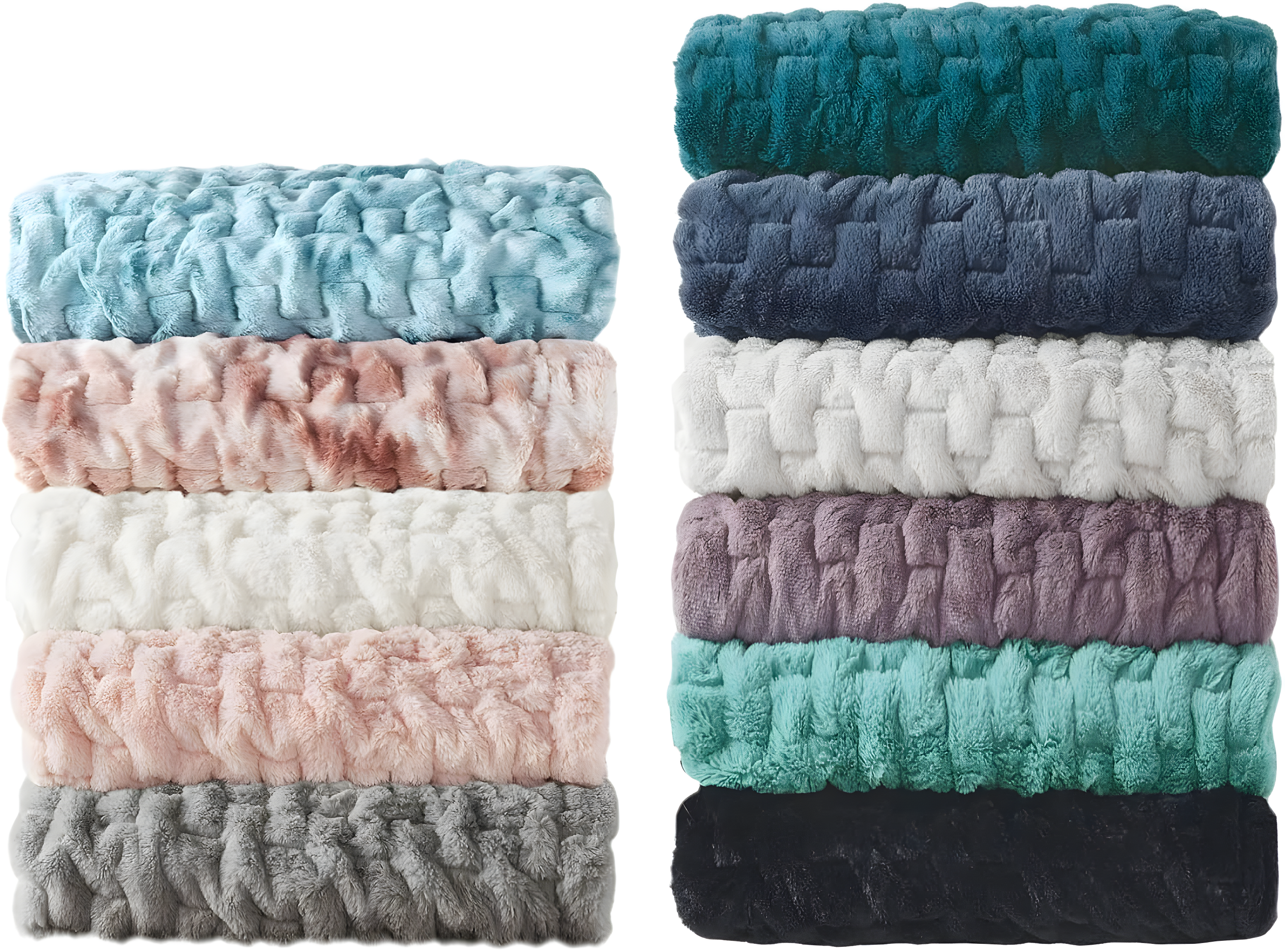 Madison Park Slate Blue Ruched Fur Throw 50x60"