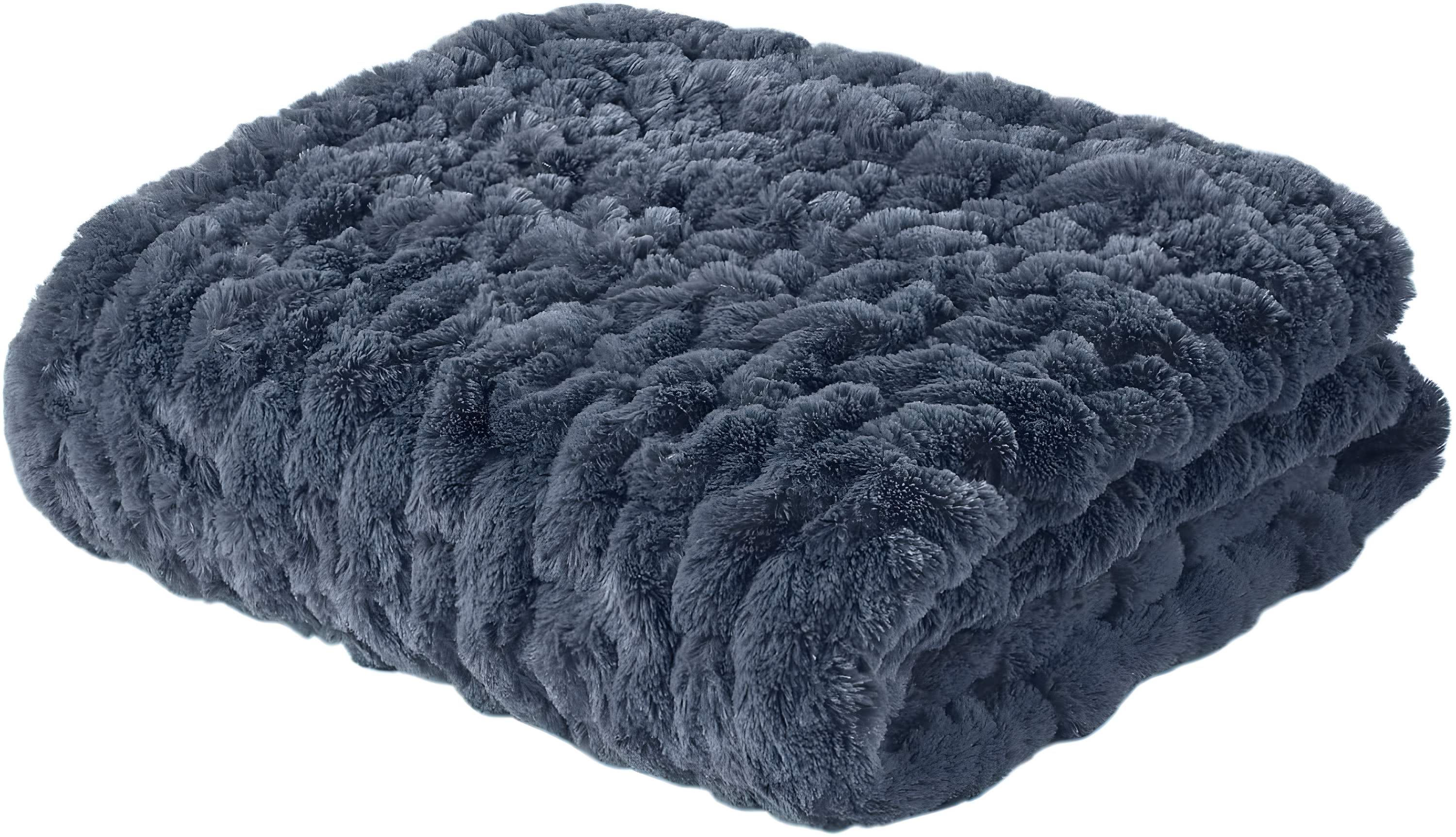 Madison Park Slate Blue Ruched Fur Throw 50x60"