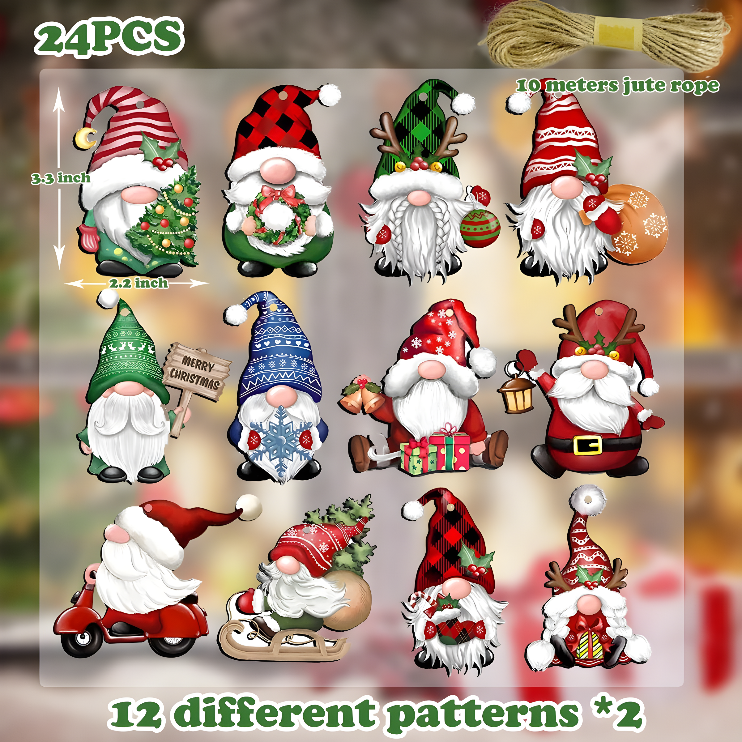 dajkiuy Clearance 24pcs Christmas Gnome Wooden Hanging Ornaments,Wood Hanging Decor for Christmas Tree Decorations Gnome Santa Doll Hanging Craft Holiday Party Supplies
