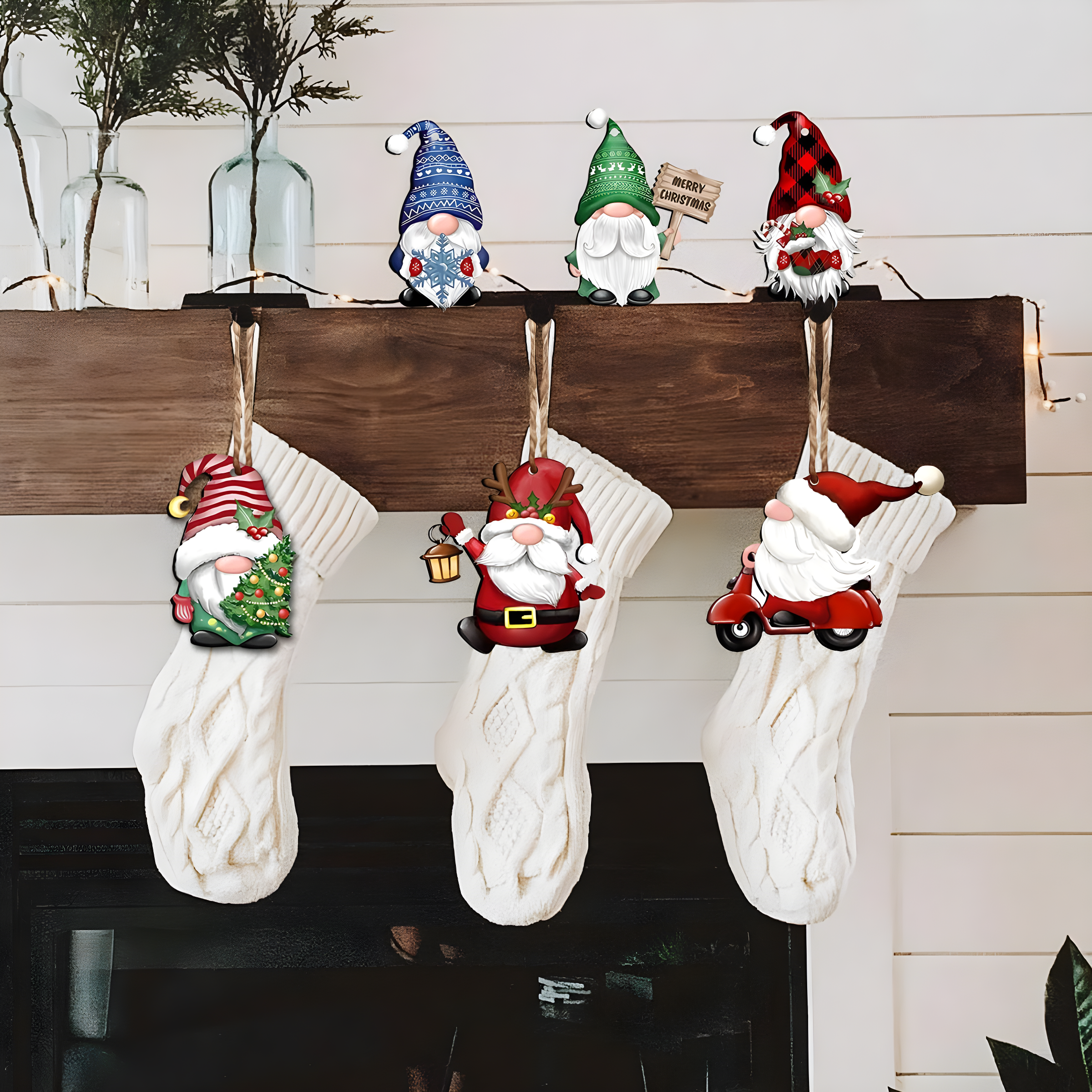 dajkiuy Clearance 24pcs Christmas Gnome Wooden Hanging Ornaments,Wood Hanging Decor for Christmas Tree Decorations Gnome Santa Doll Hanging Craft Holiday Party Supplies