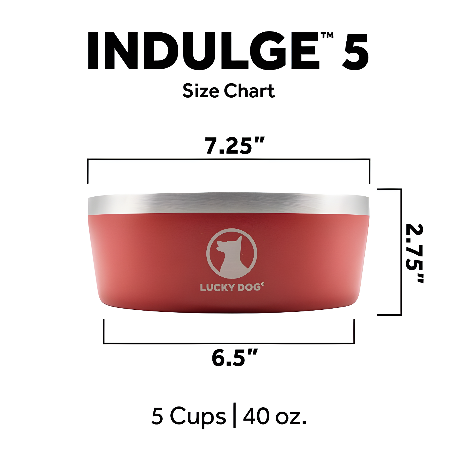 Lucky Dog Lucky Dog INDULGE 5 Double Wall Stainless Steel Dog Bowl