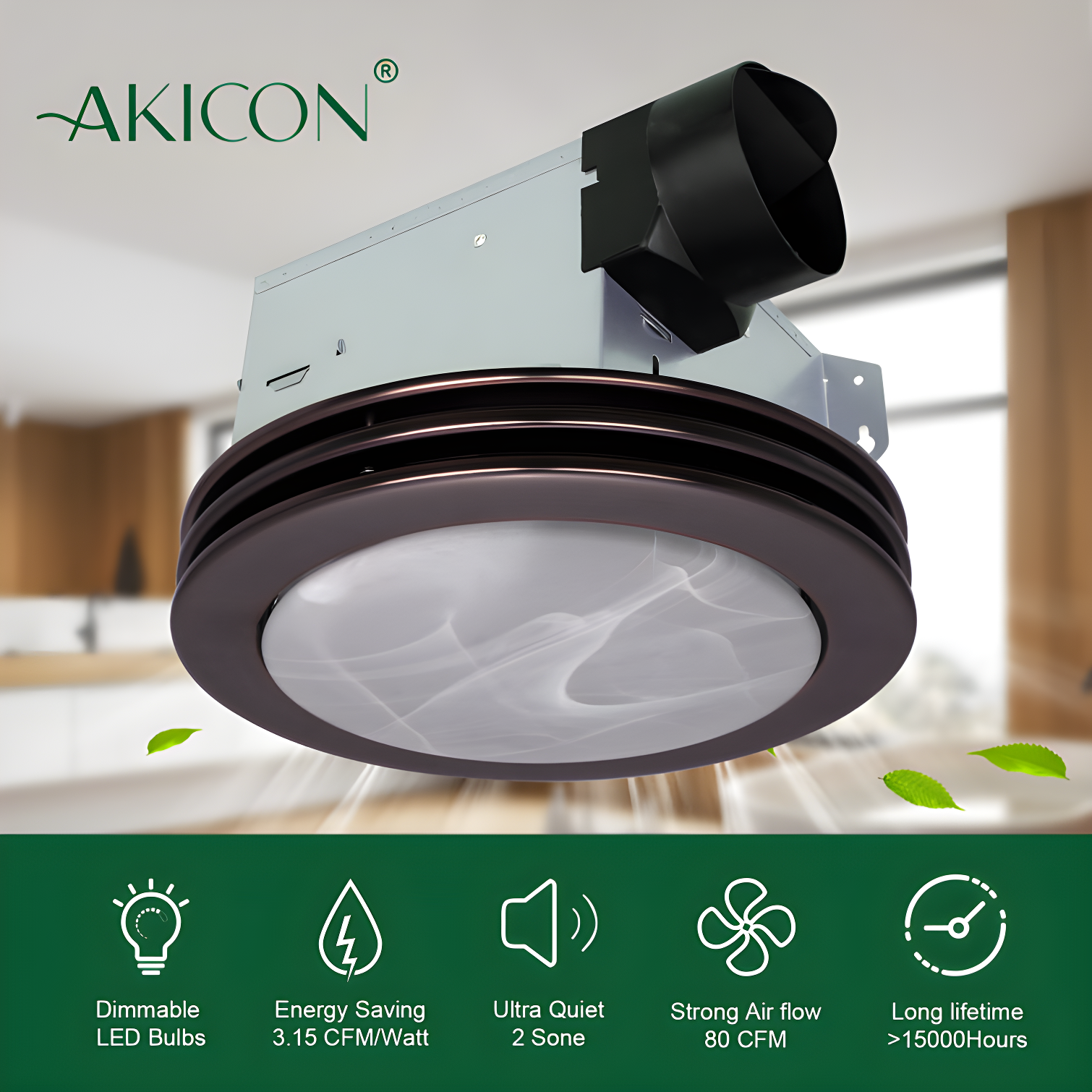 80 CFM Bathroom Fan with LED Light Round Ceiling Exhaust Ventilation Fan